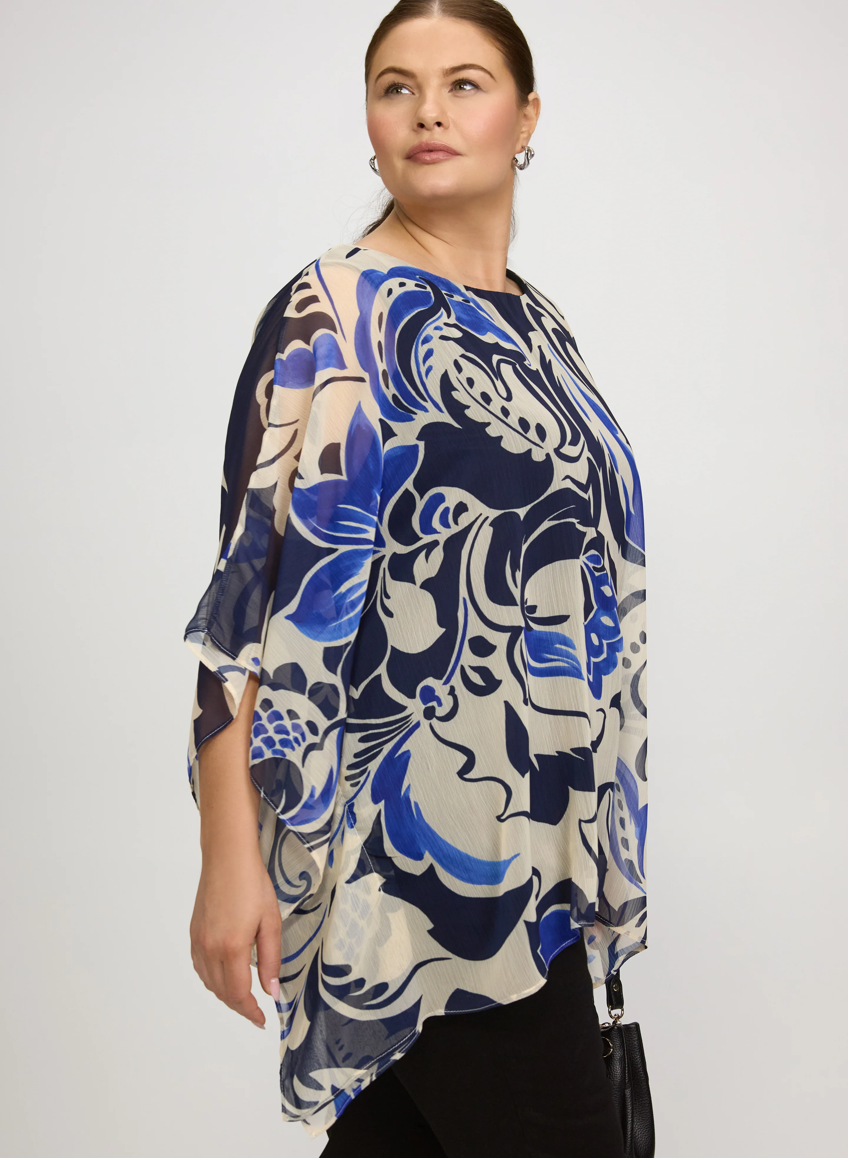 Printed Poncho-Style Blouse - Image 4