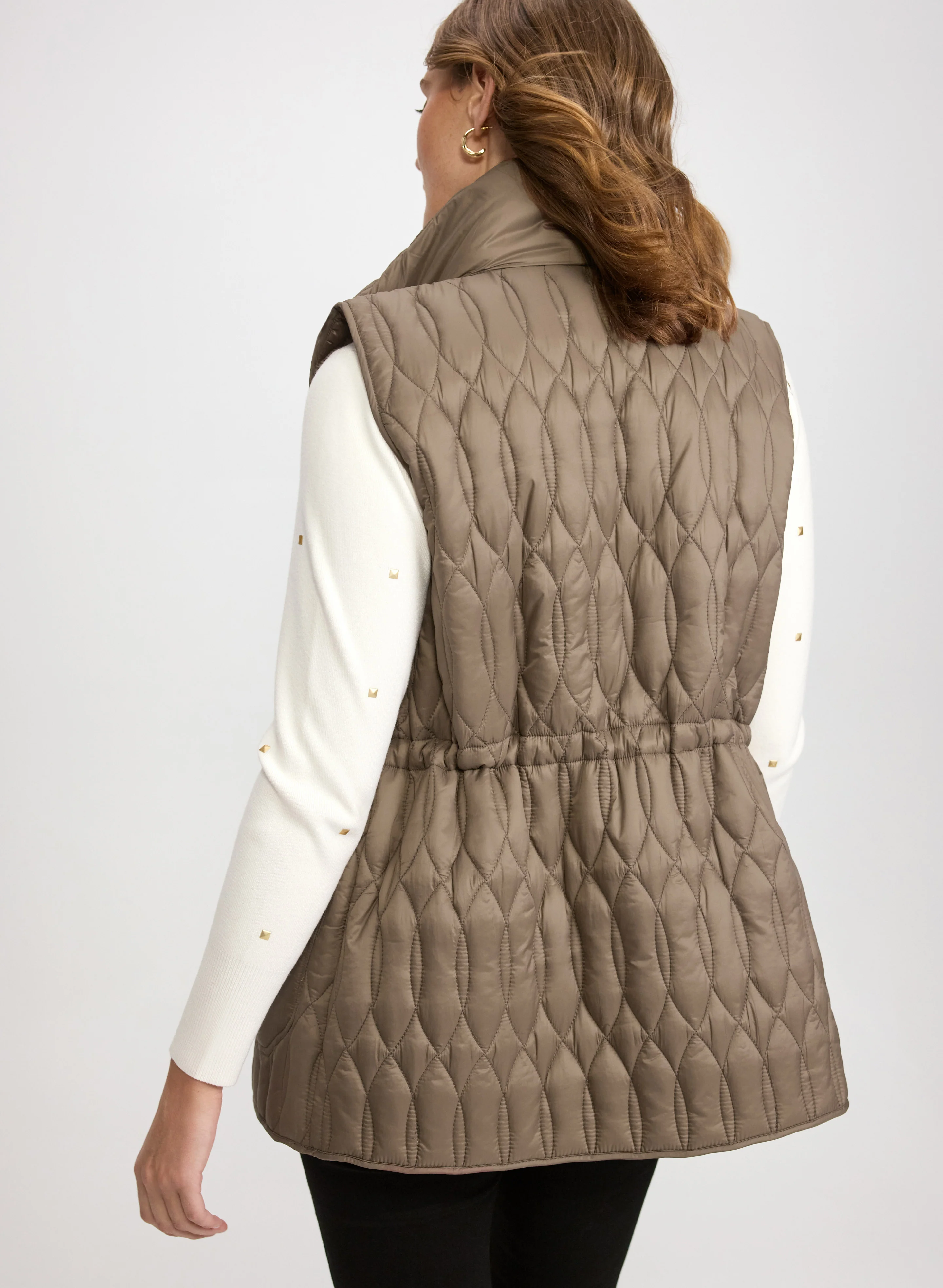 Quilted Drawstring Waist Vest - Image 4
