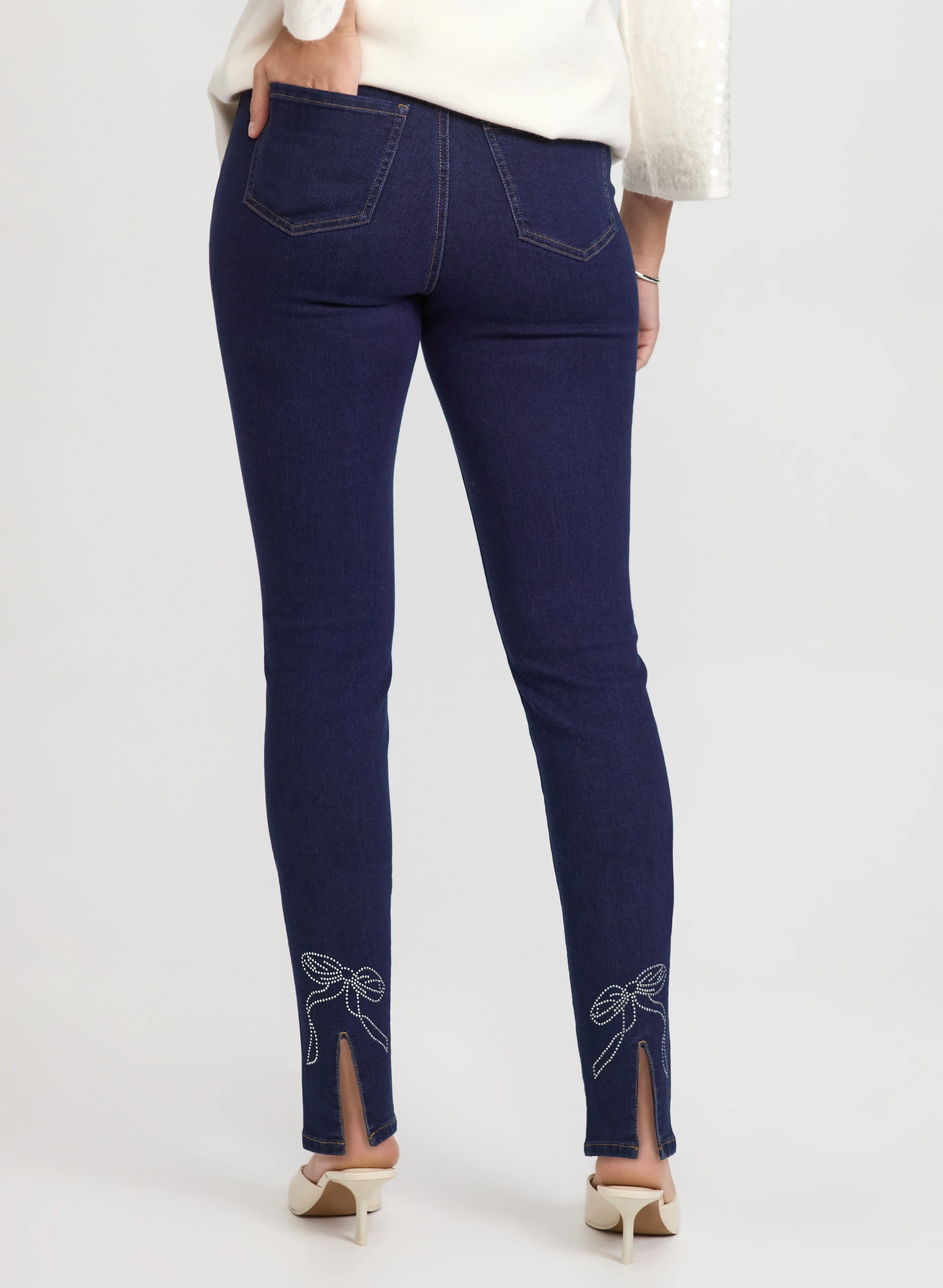 Rhinestone Bow Slim-Leg Jeans - Image 2