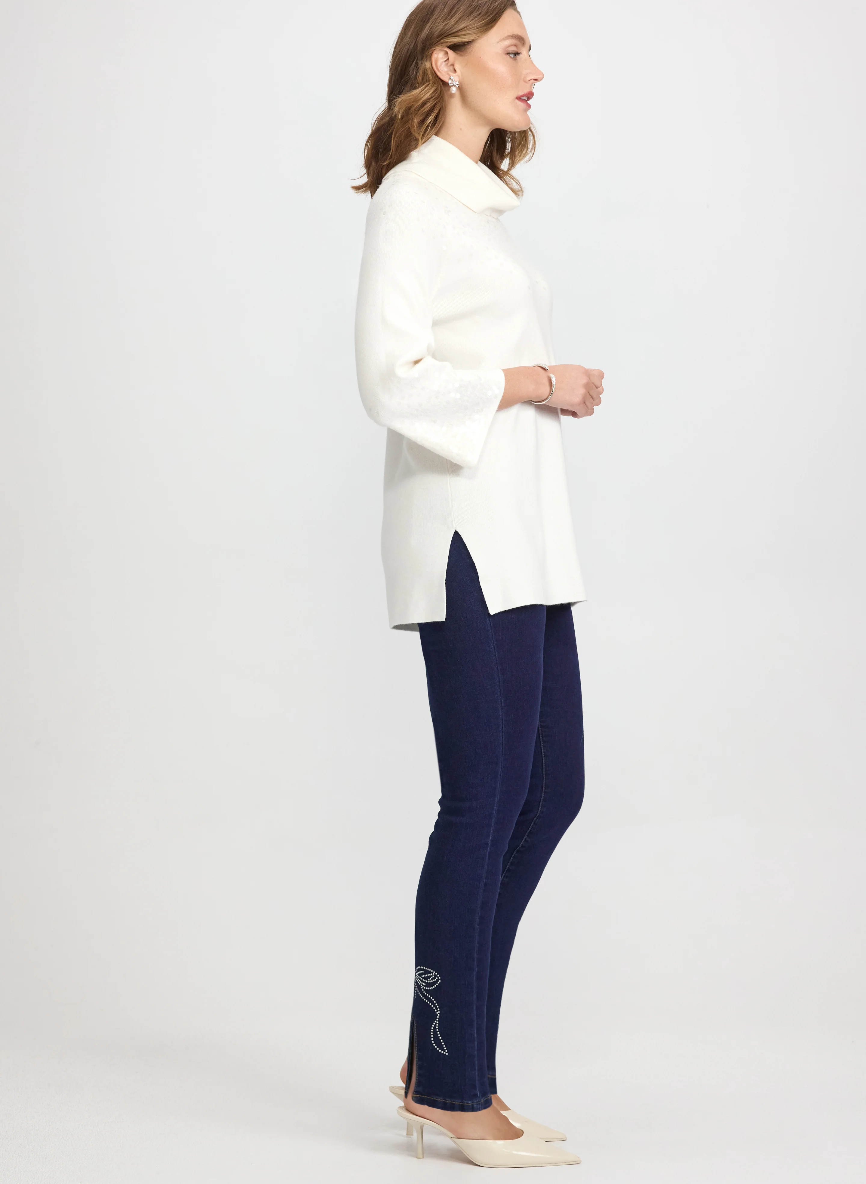 Rhinestone Bow Slim-Leg Jeans - Image 3