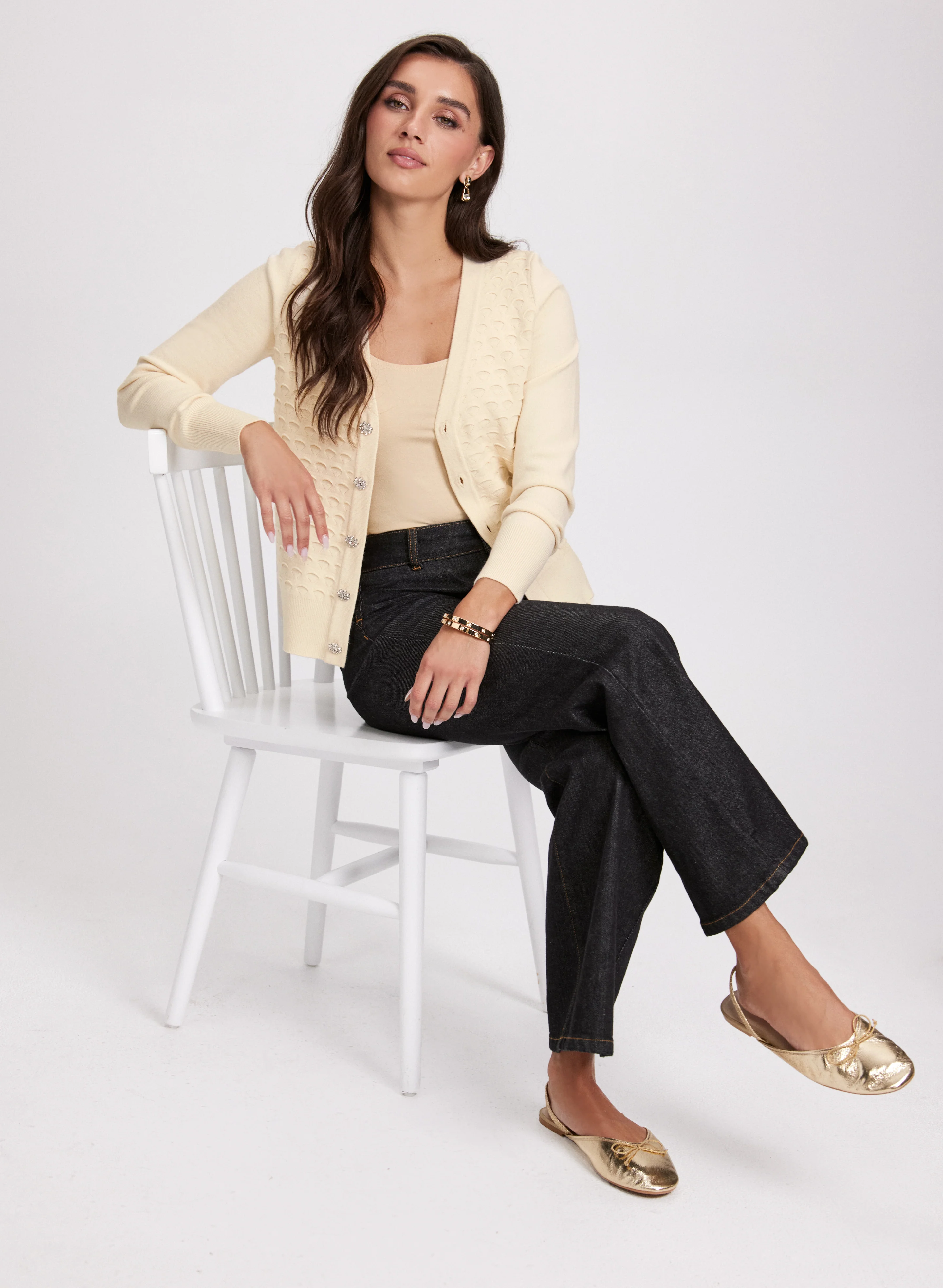Rhinestone Button Stitch Detail Cardigan - Image 3