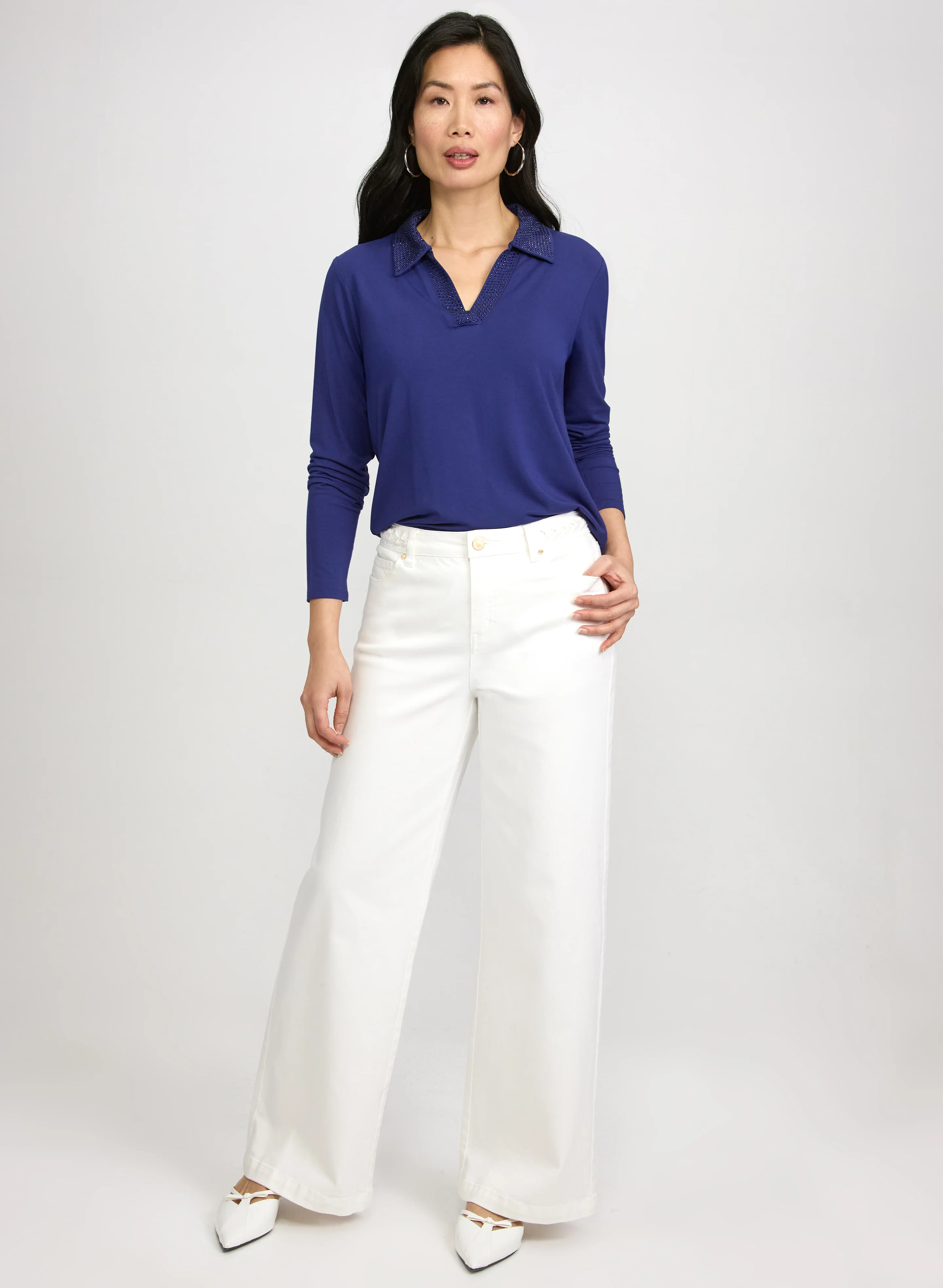 Rhinestone Collar Long Sleeve T-Shirt - Image 3