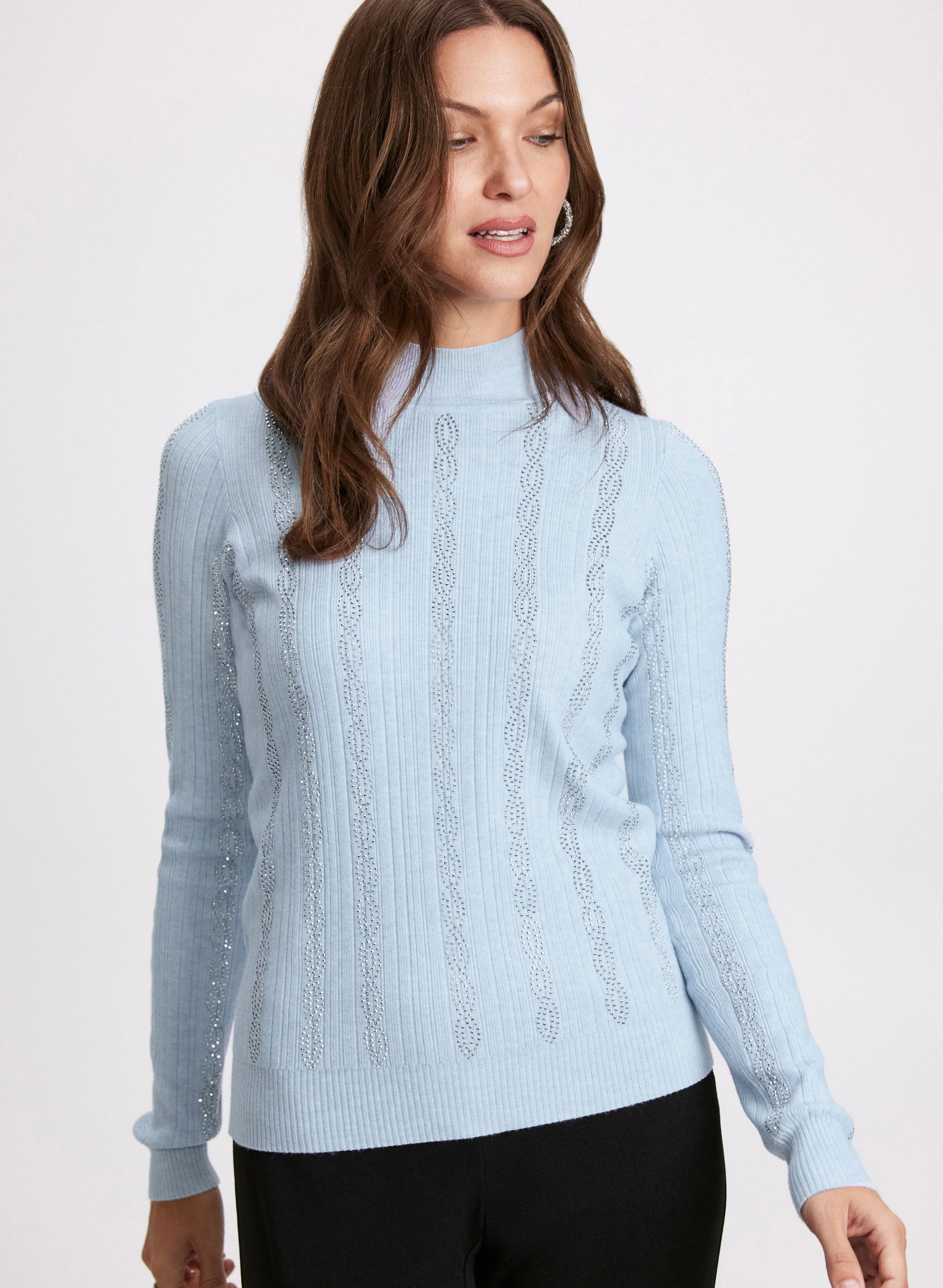 Rhinestone Embellished Ribbed Knit Sweater - Image 2