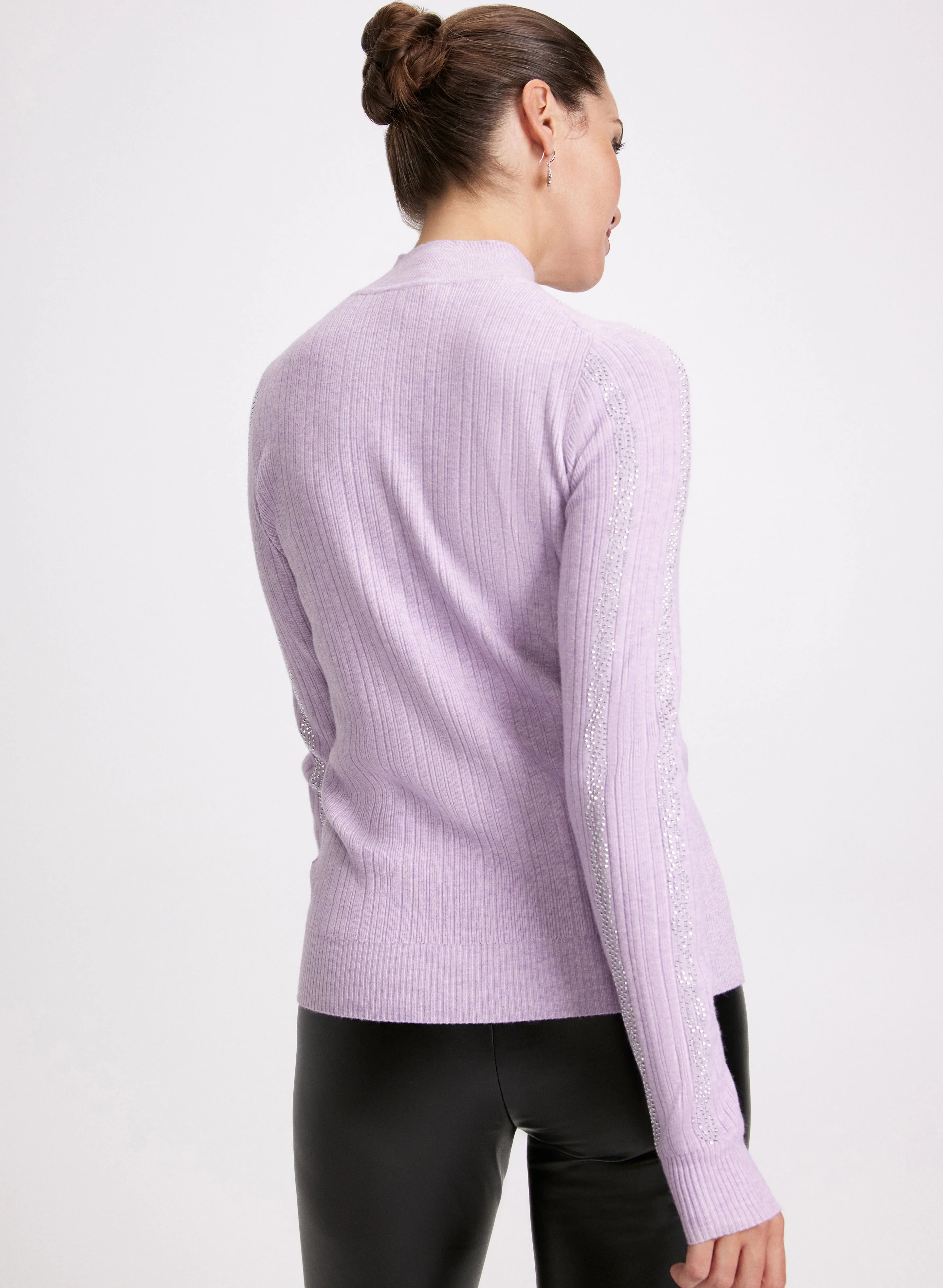 Rhinestone Embellished Ribbed Knit Sweater - Image 4
