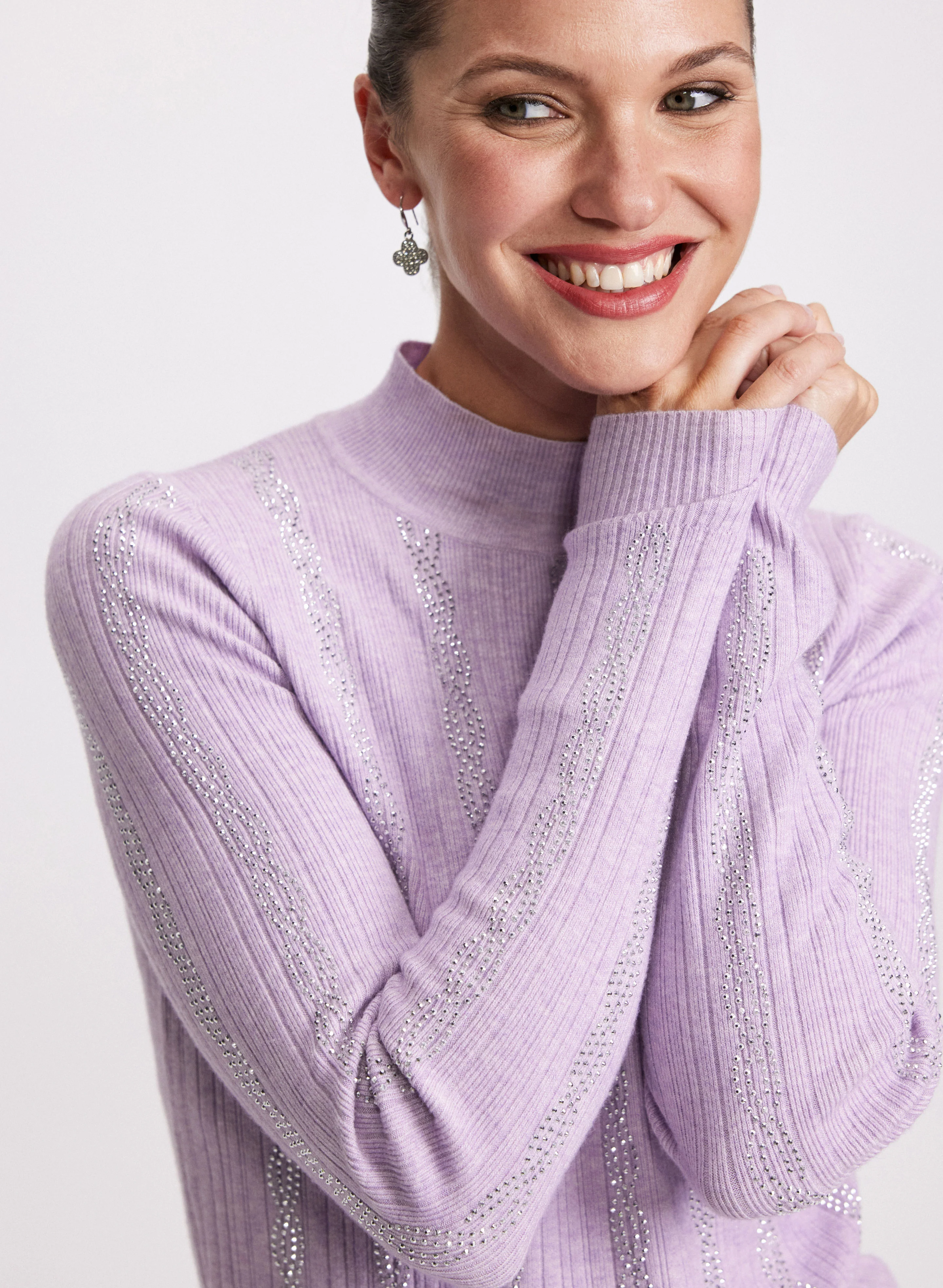 Rhinestone Embellished Ribbed Knit Sweater - Image 5