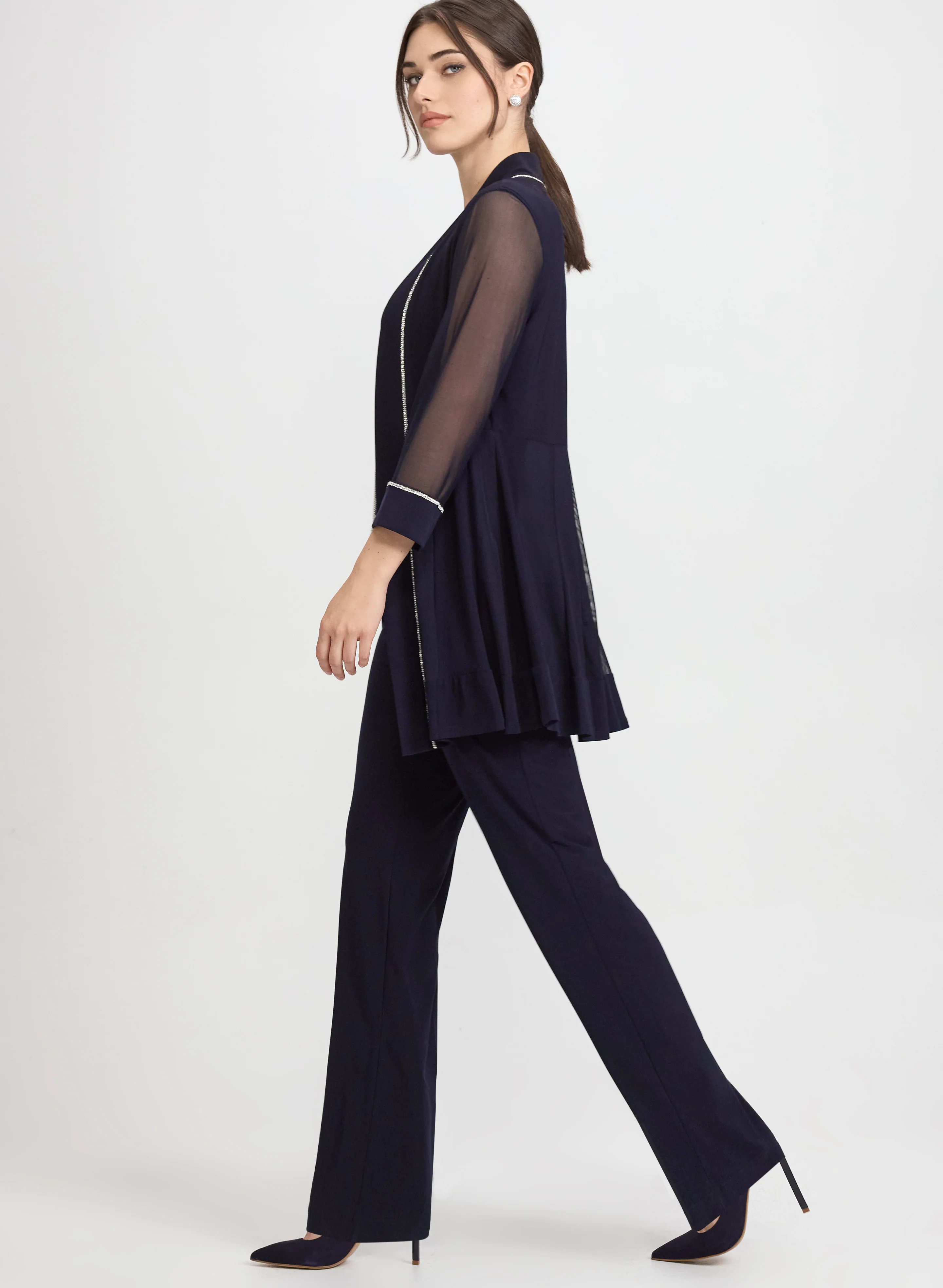 Rhinestone Trim Jacket, Top & Pants Set - Image 2