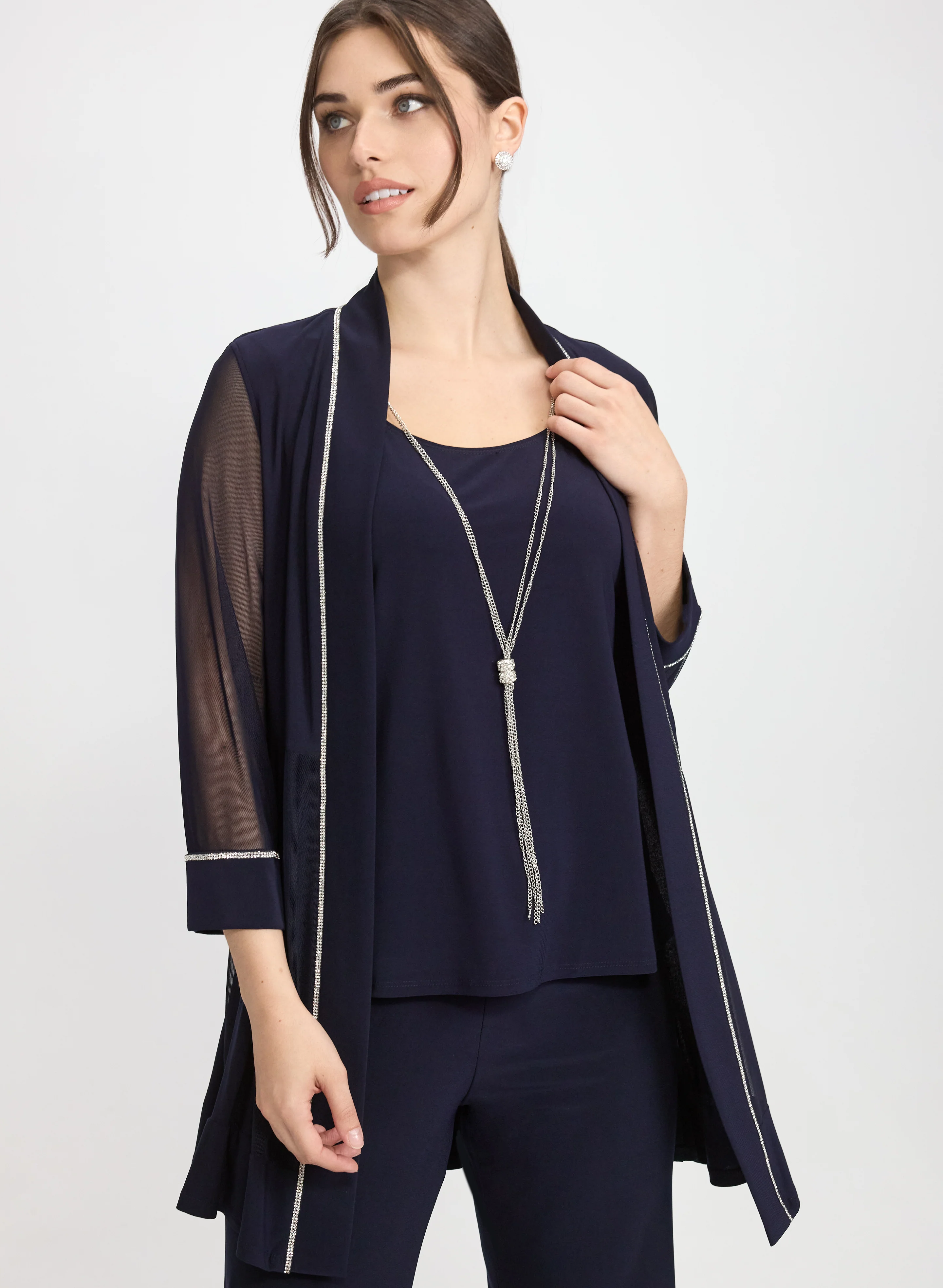 Rhinestone Trim Jacket, Top & Pants Set - Image 5