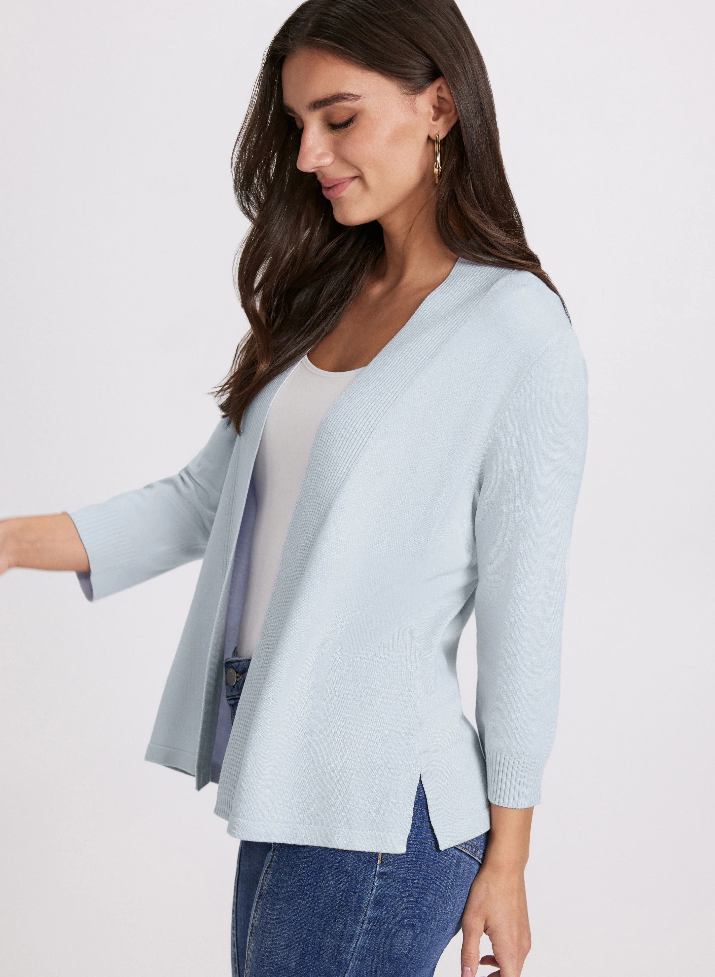 Ribbed Trim Open-Front Cardigan - Image 2