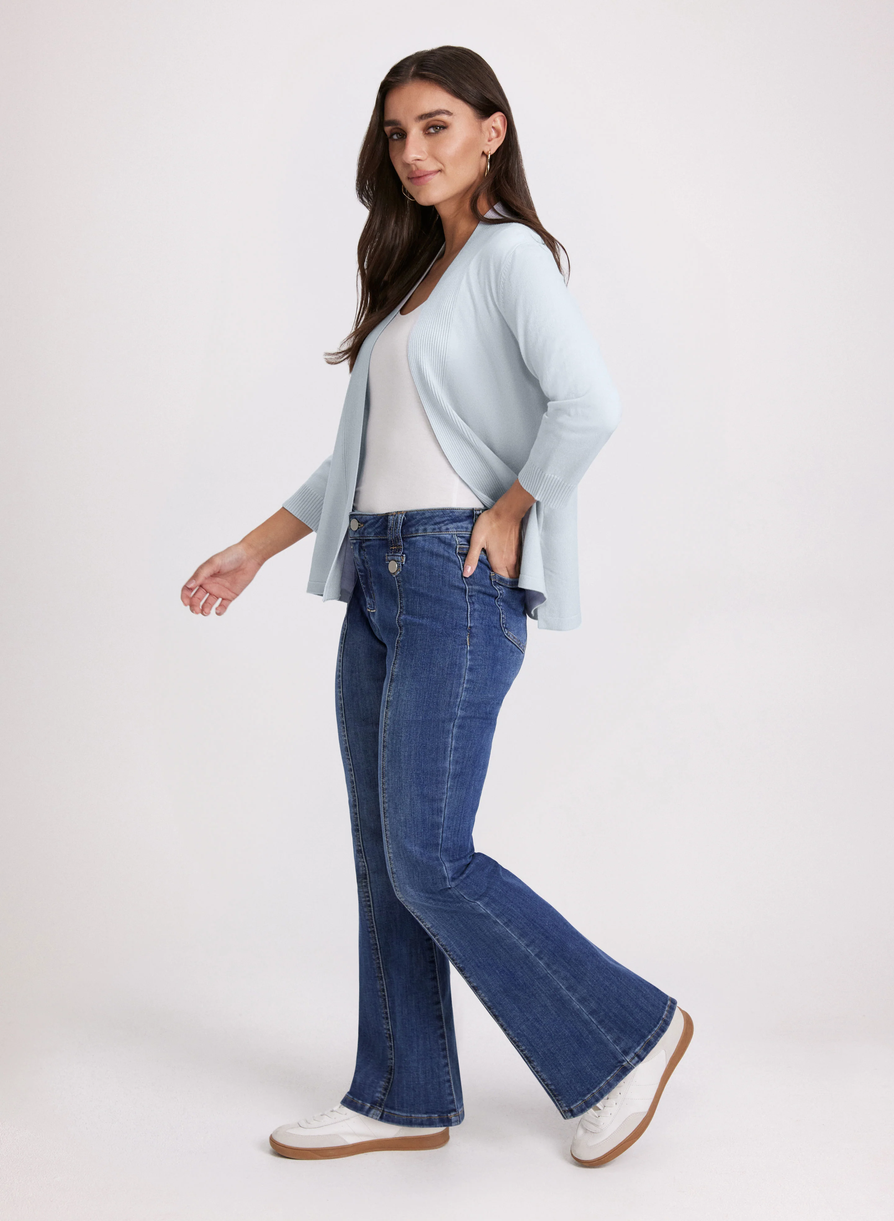 Ribbed Trim Open-Front Cardigan - Image 3