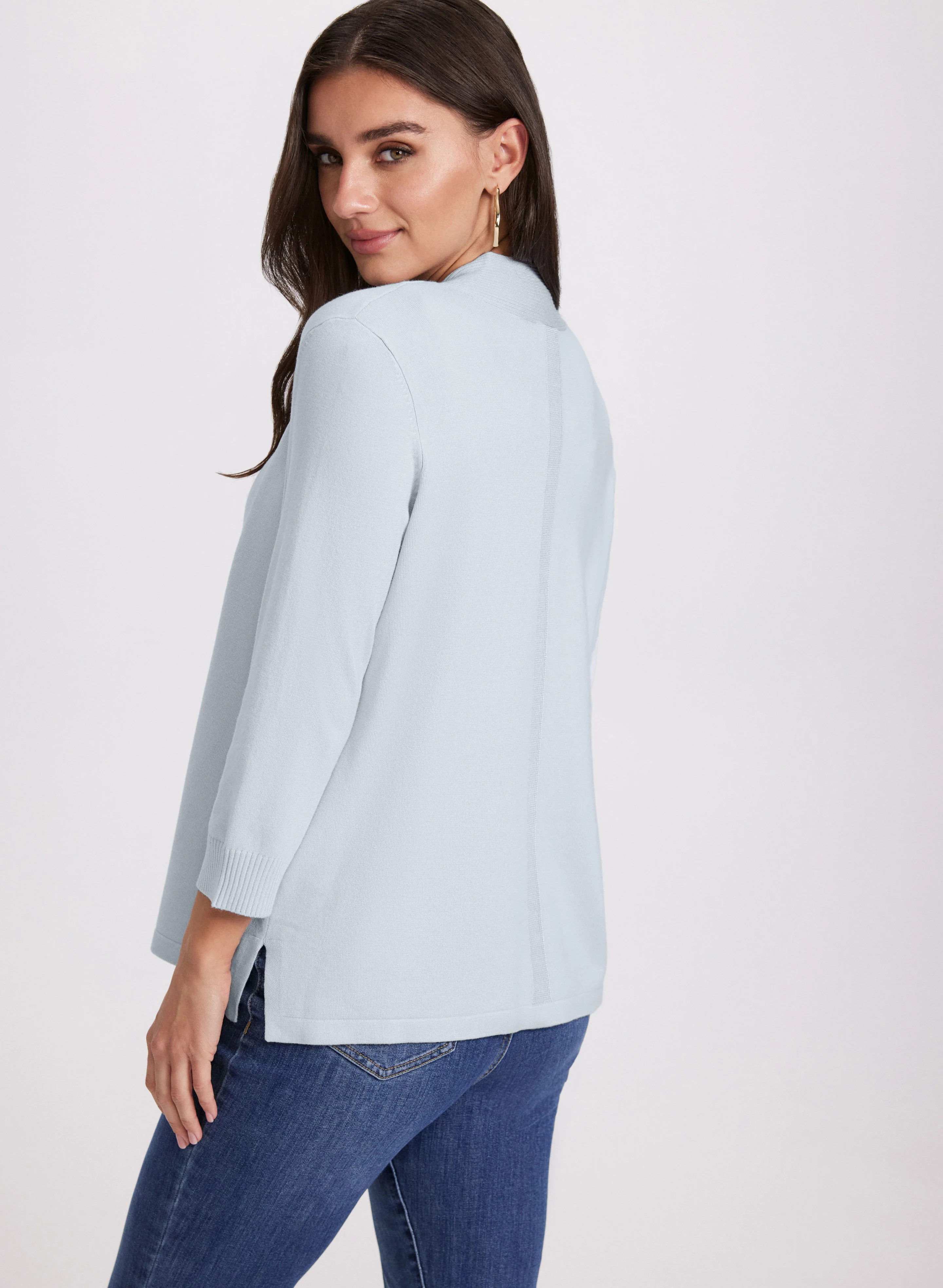 Ribbed Trim Open-Front Cardigan - Image 4