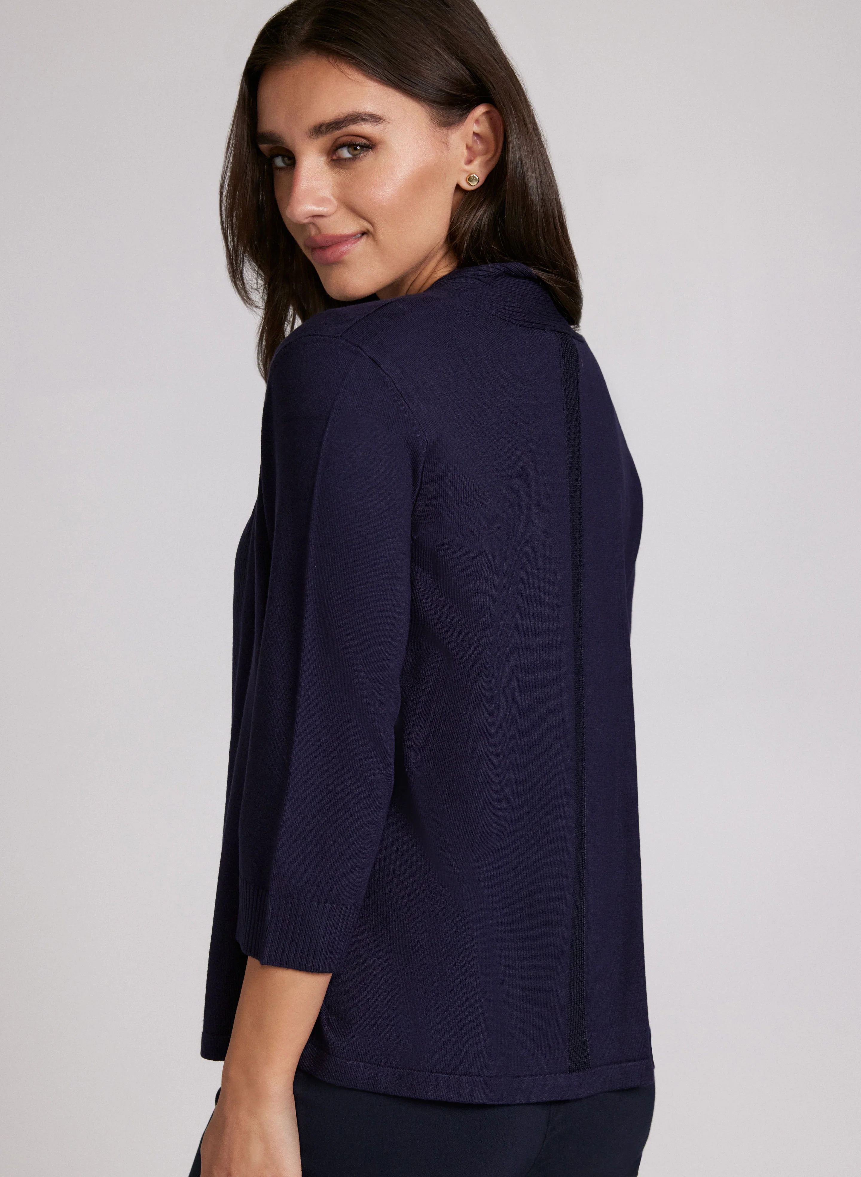Ribbed Trim Open-Front Cardigan - Image 4