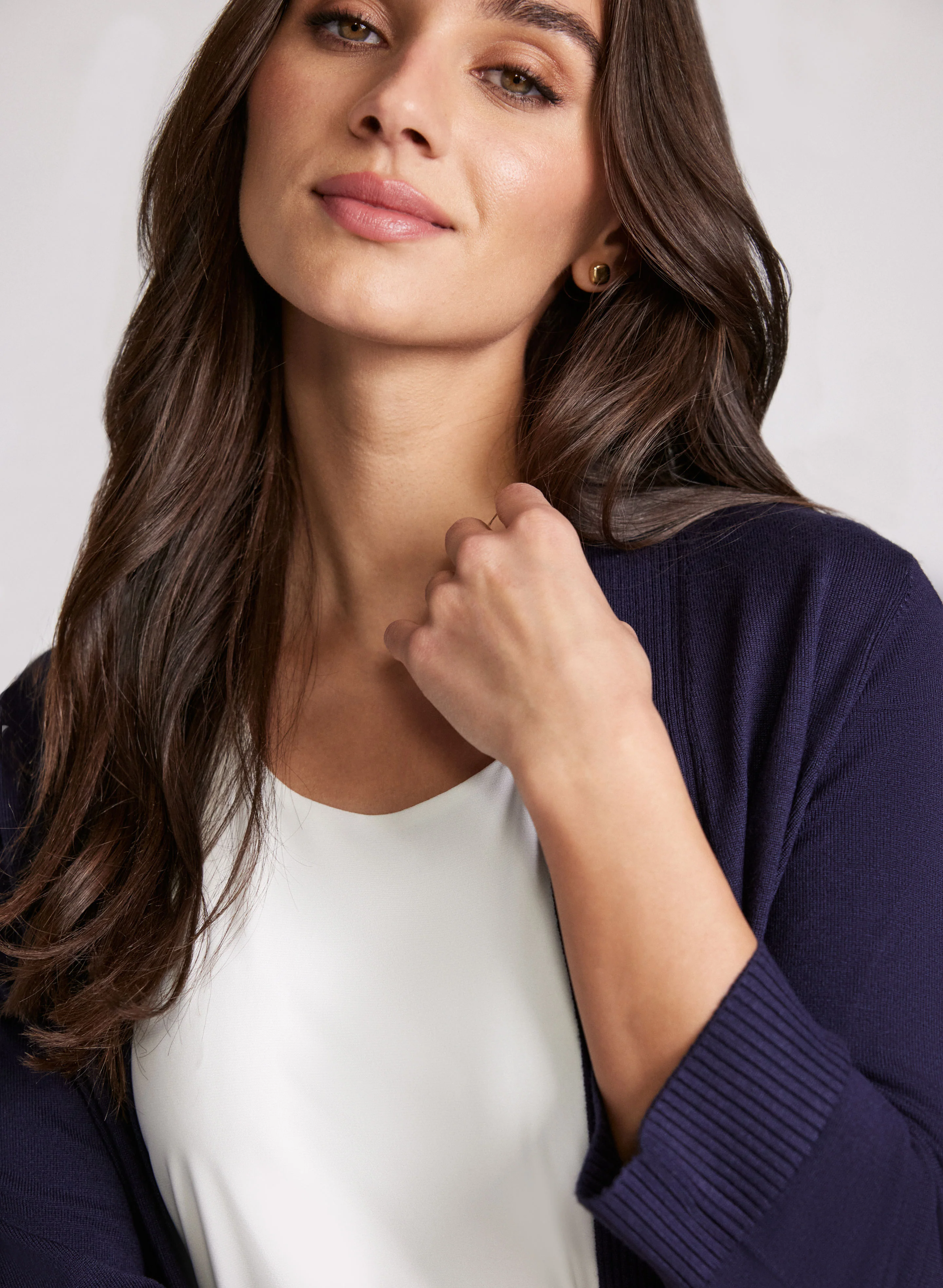 Ribbed Trim Open-Front Cardigan - Image 5