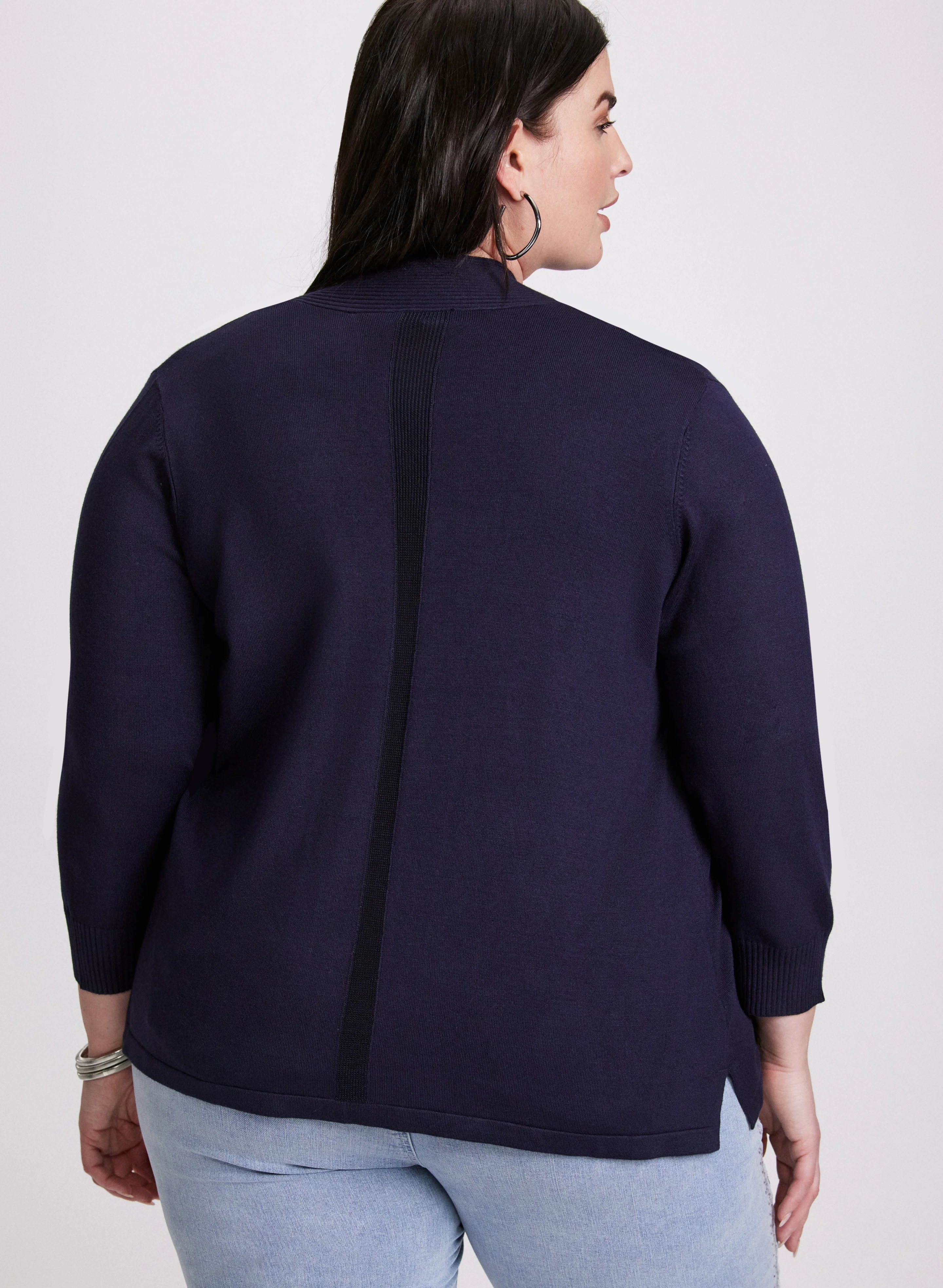 Ribbed Trim Open-Front Cardigan - Image 4