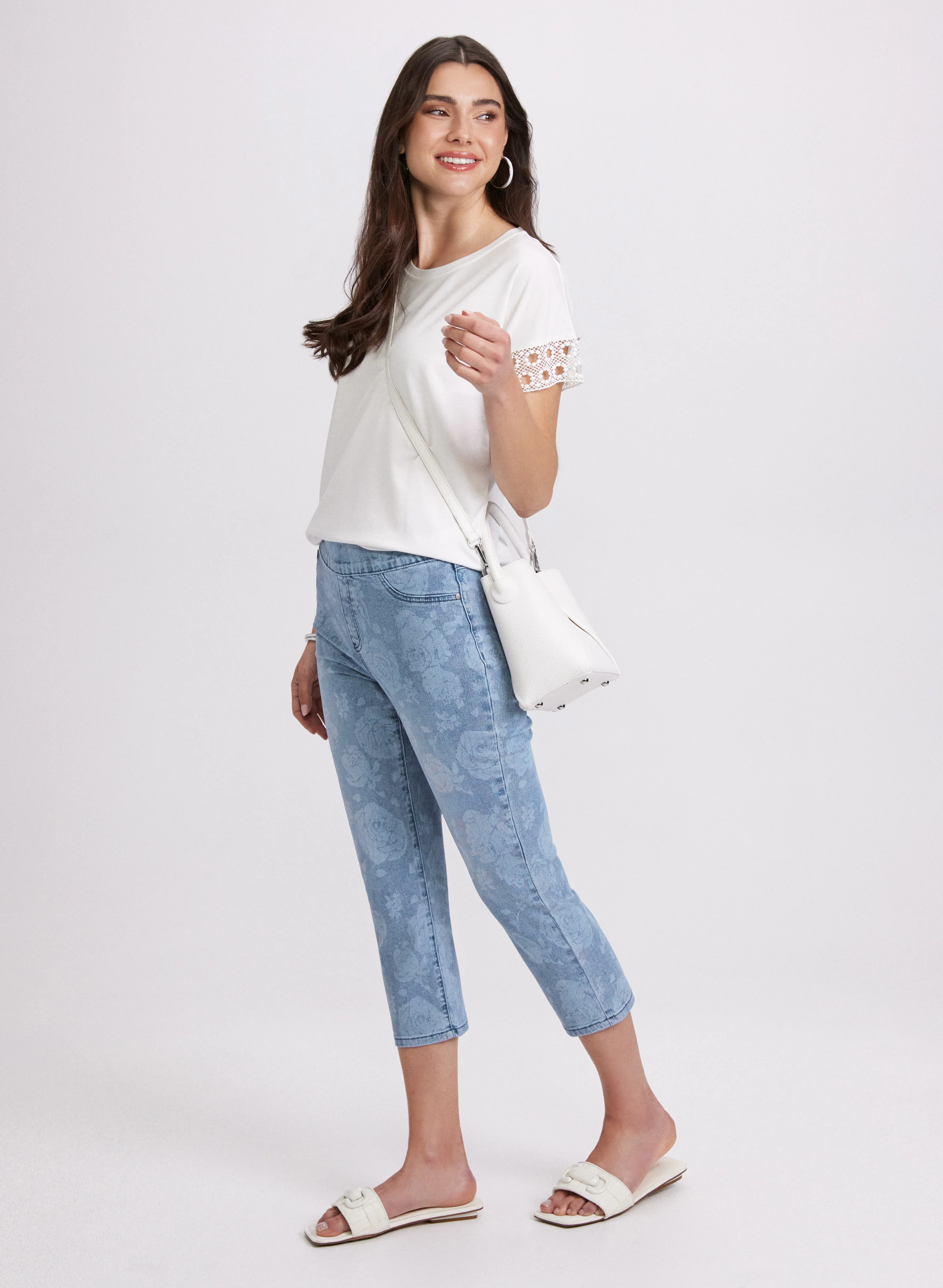 Rose Print Denim Capris - Image 3