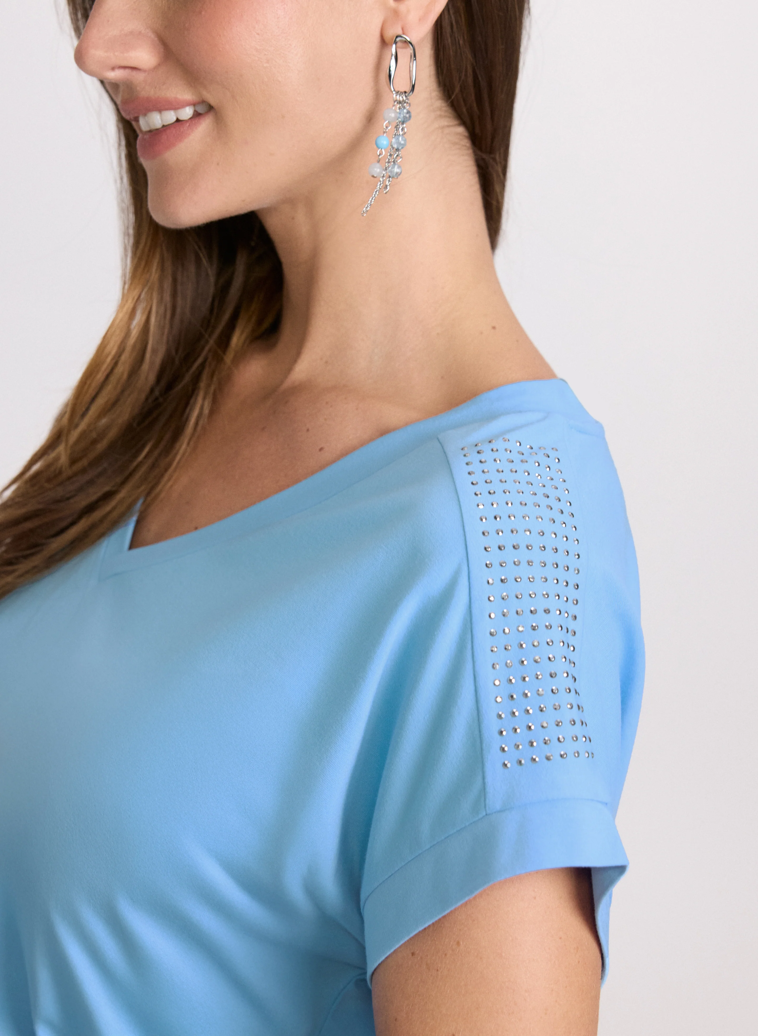 Ruched Rhinestone Detail T-Shirt - Image 5