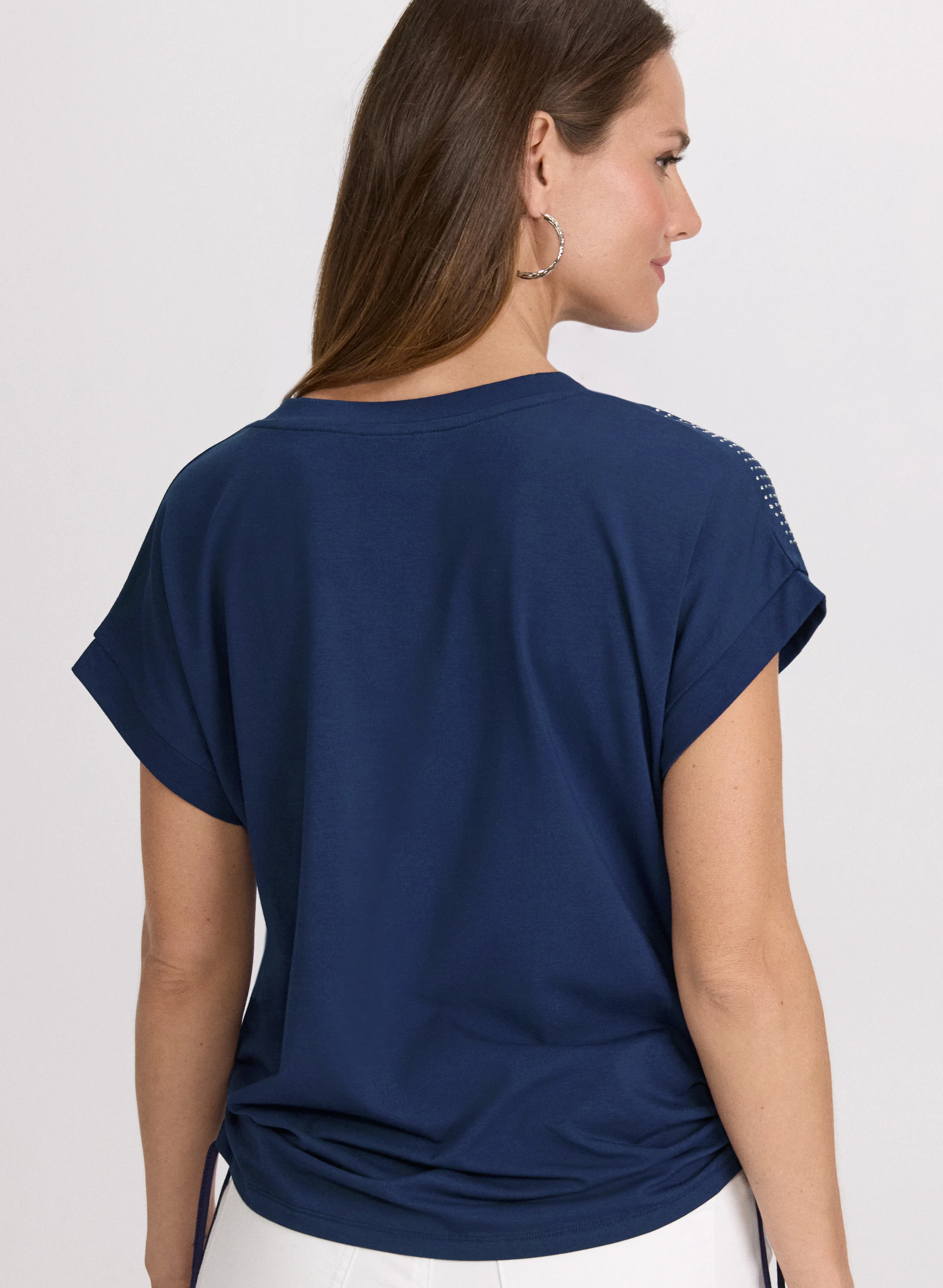 Ruched Rhinestone Detail T-Shirt - Image 4