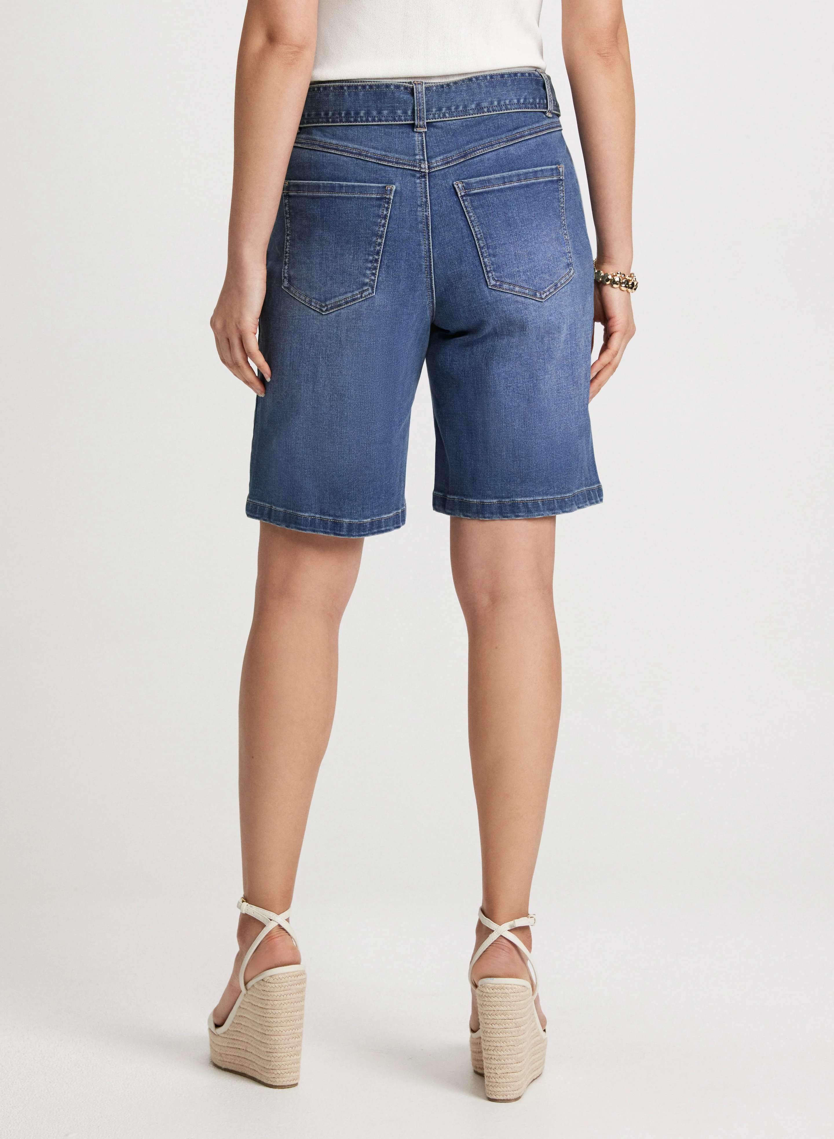 Self-Tie Belted Denim Shorts - Image 5