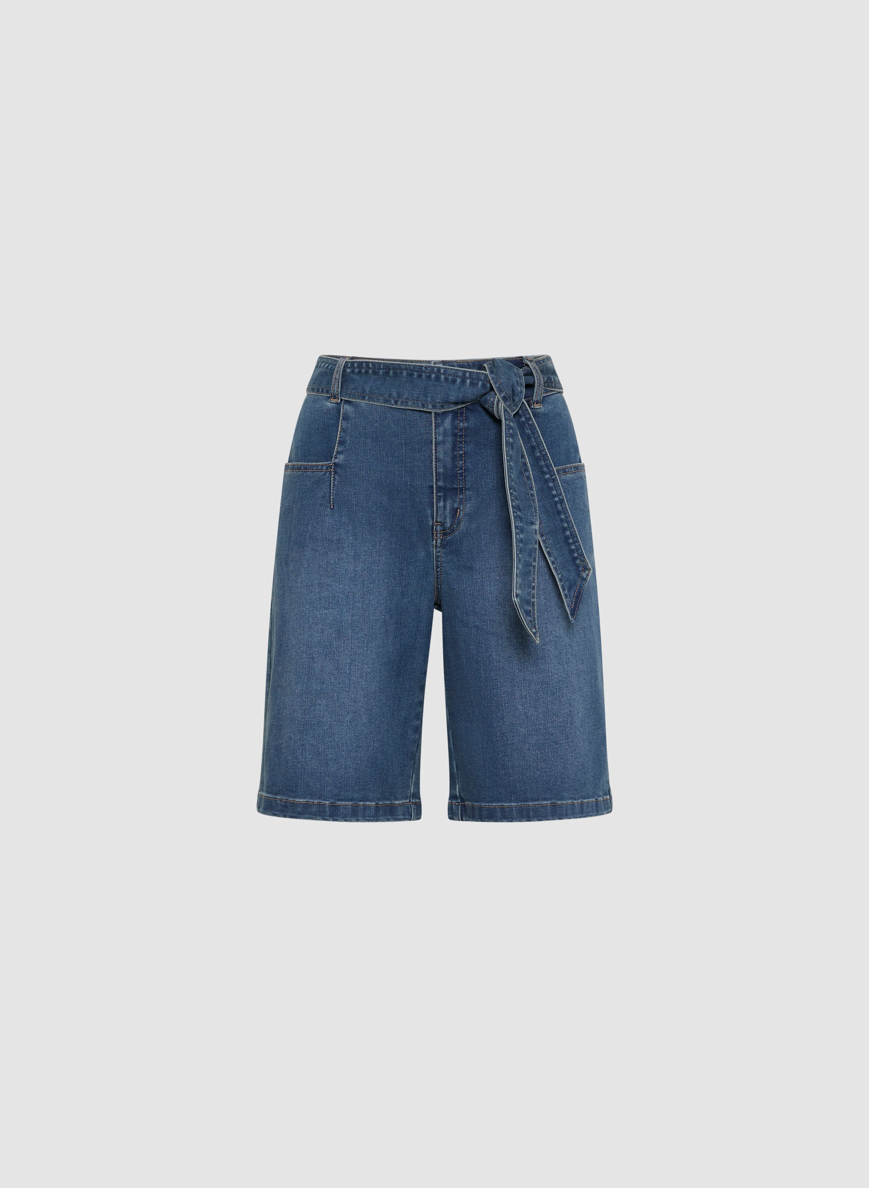 Self-Tie Belted Denim Shorts - Image 6