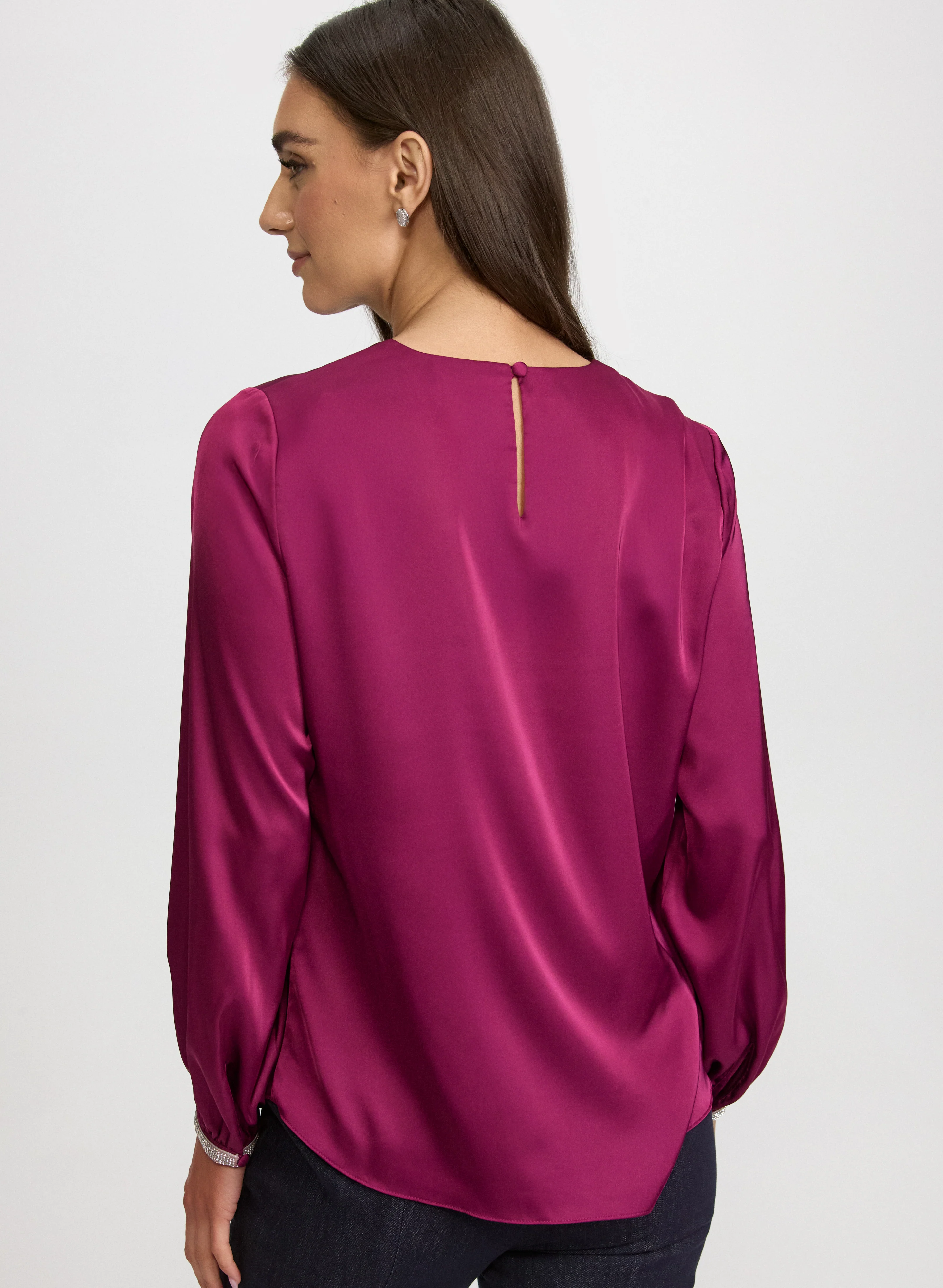 Satin Jeweled Trim Blouse - Image 2