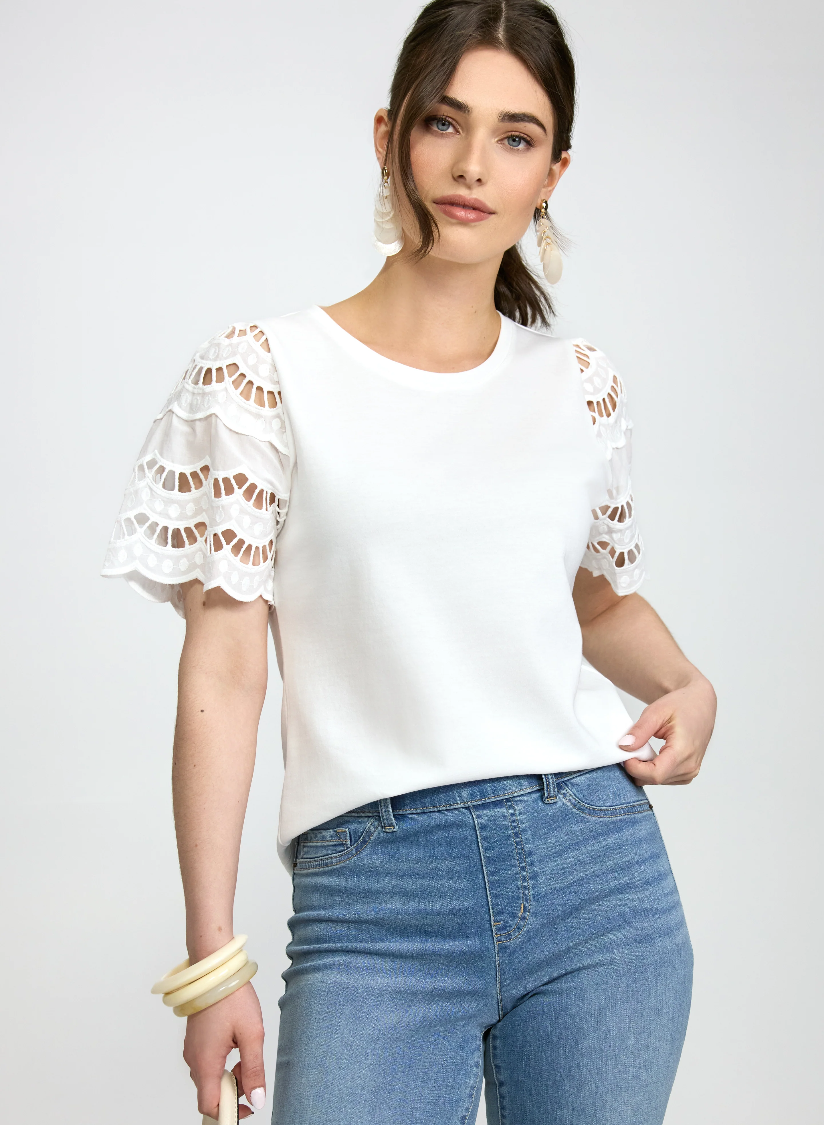 Scalloped Cotton-Blend T-Shirt