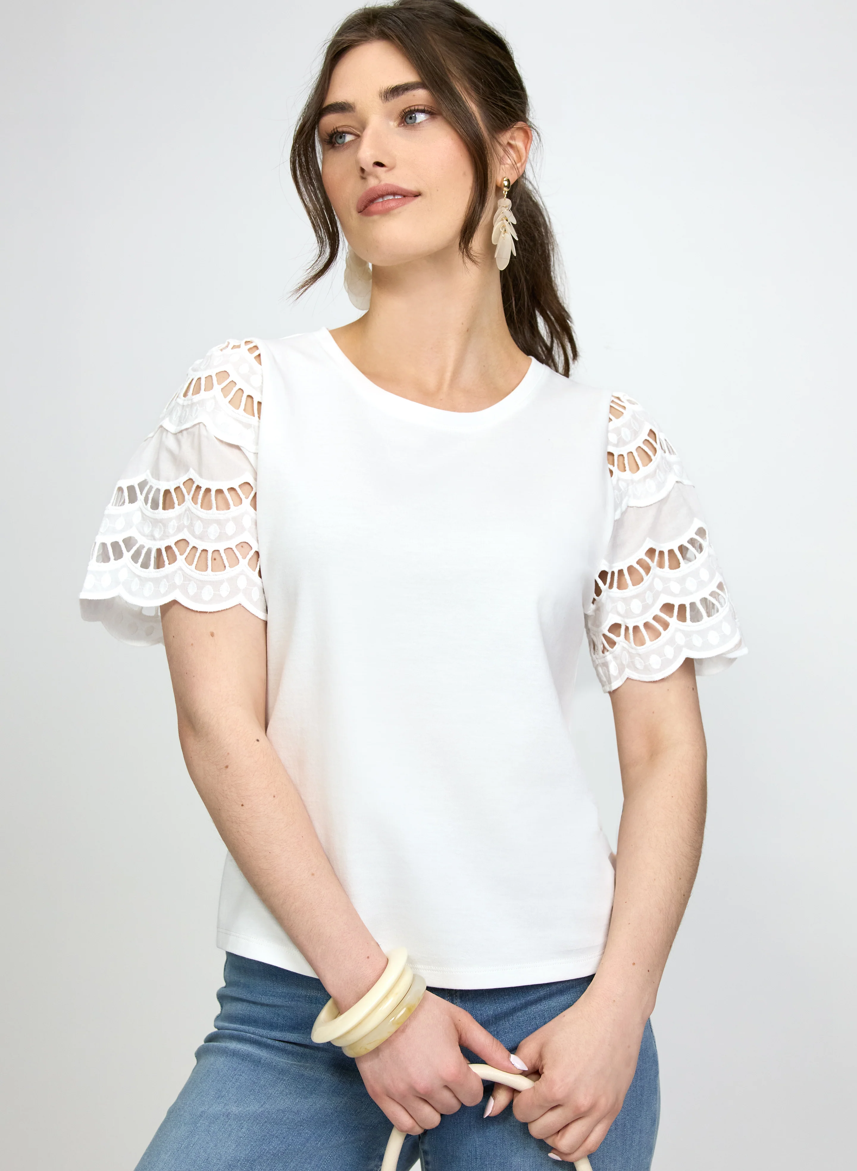 Scalloped Cotton-Blend T-Shirt - Image 7