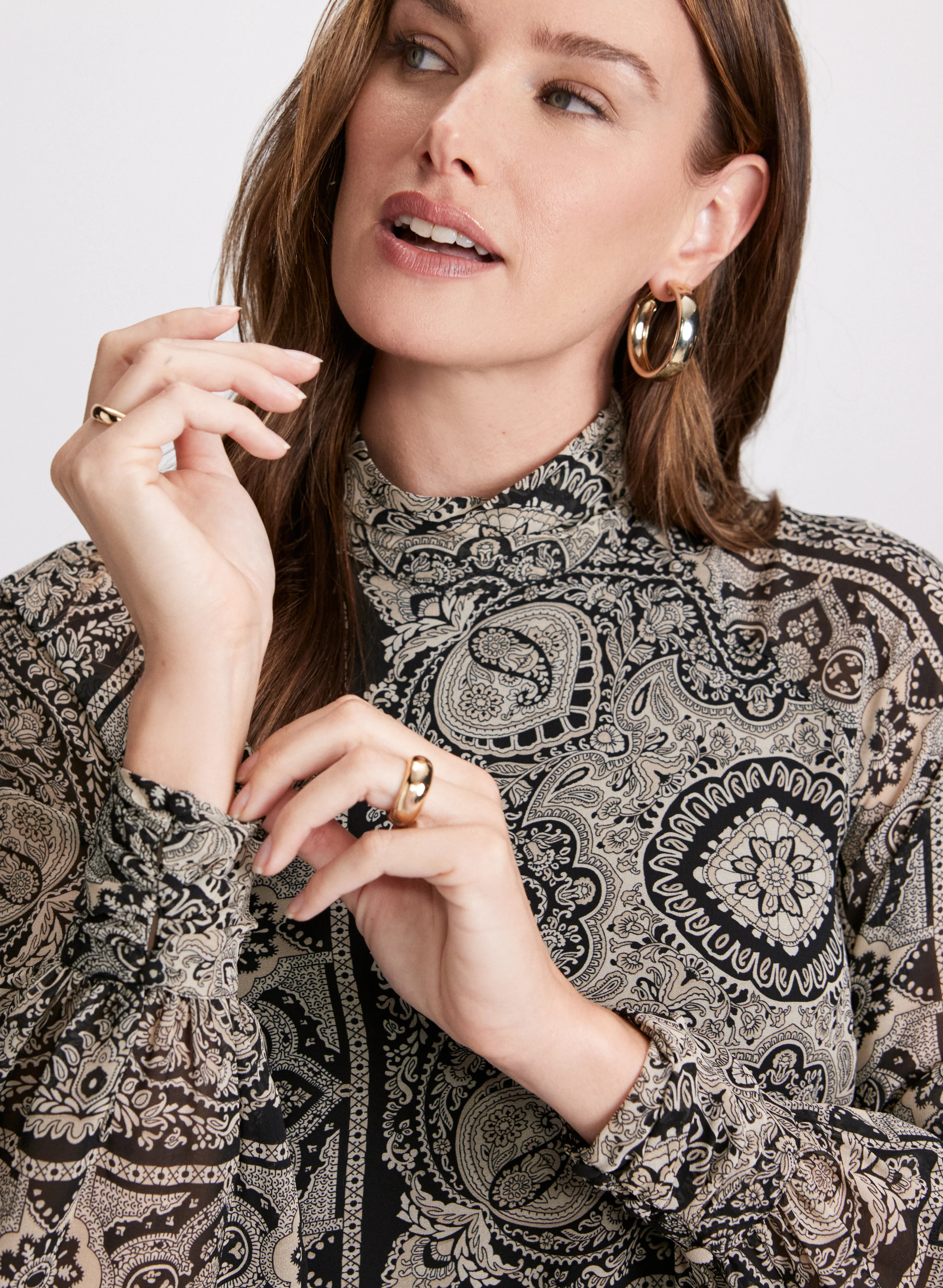 Scarf Print Mock Neck Blouse - Image 2