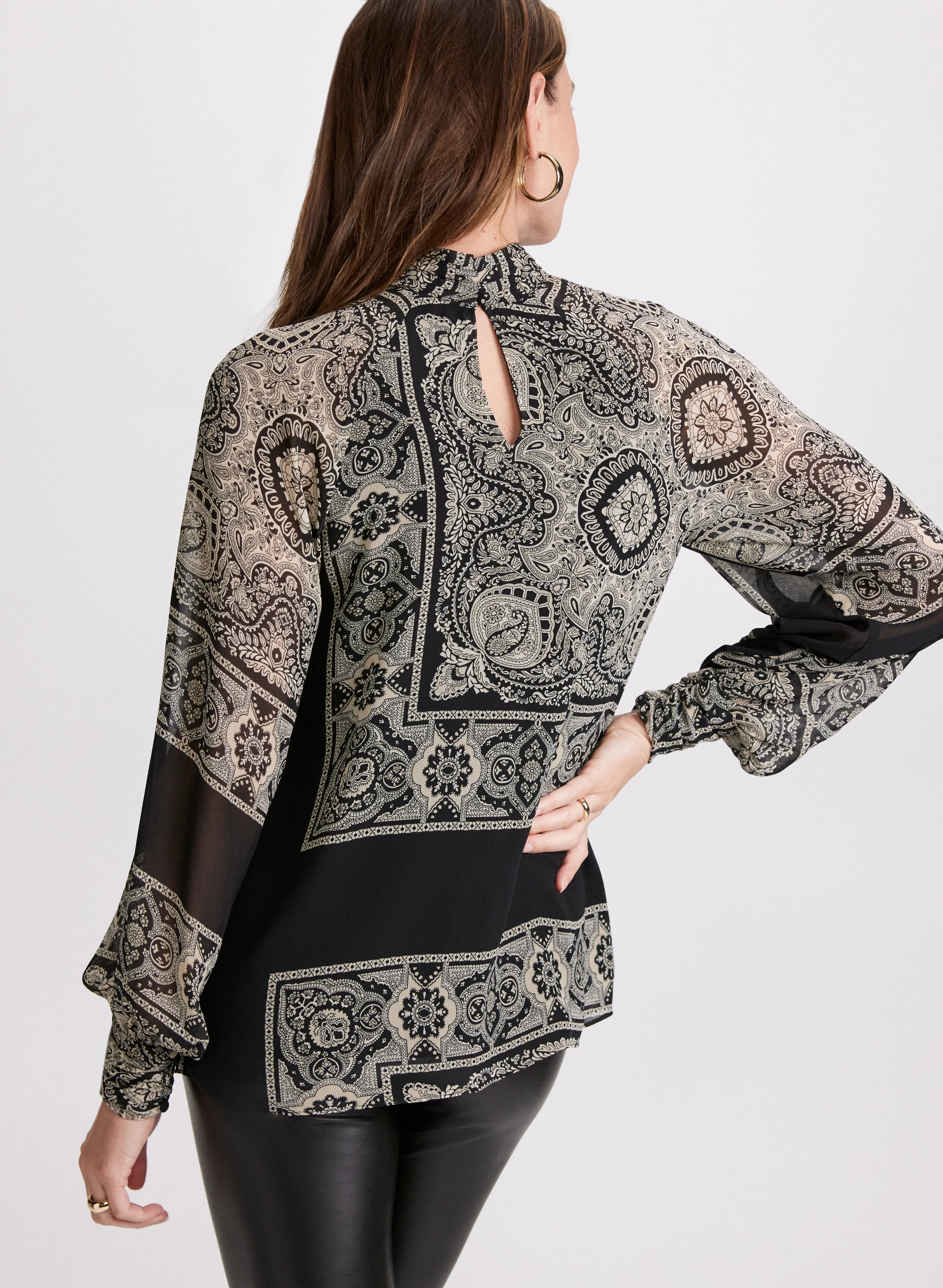 Scarf Print Mock Neck Blouse - Image 5