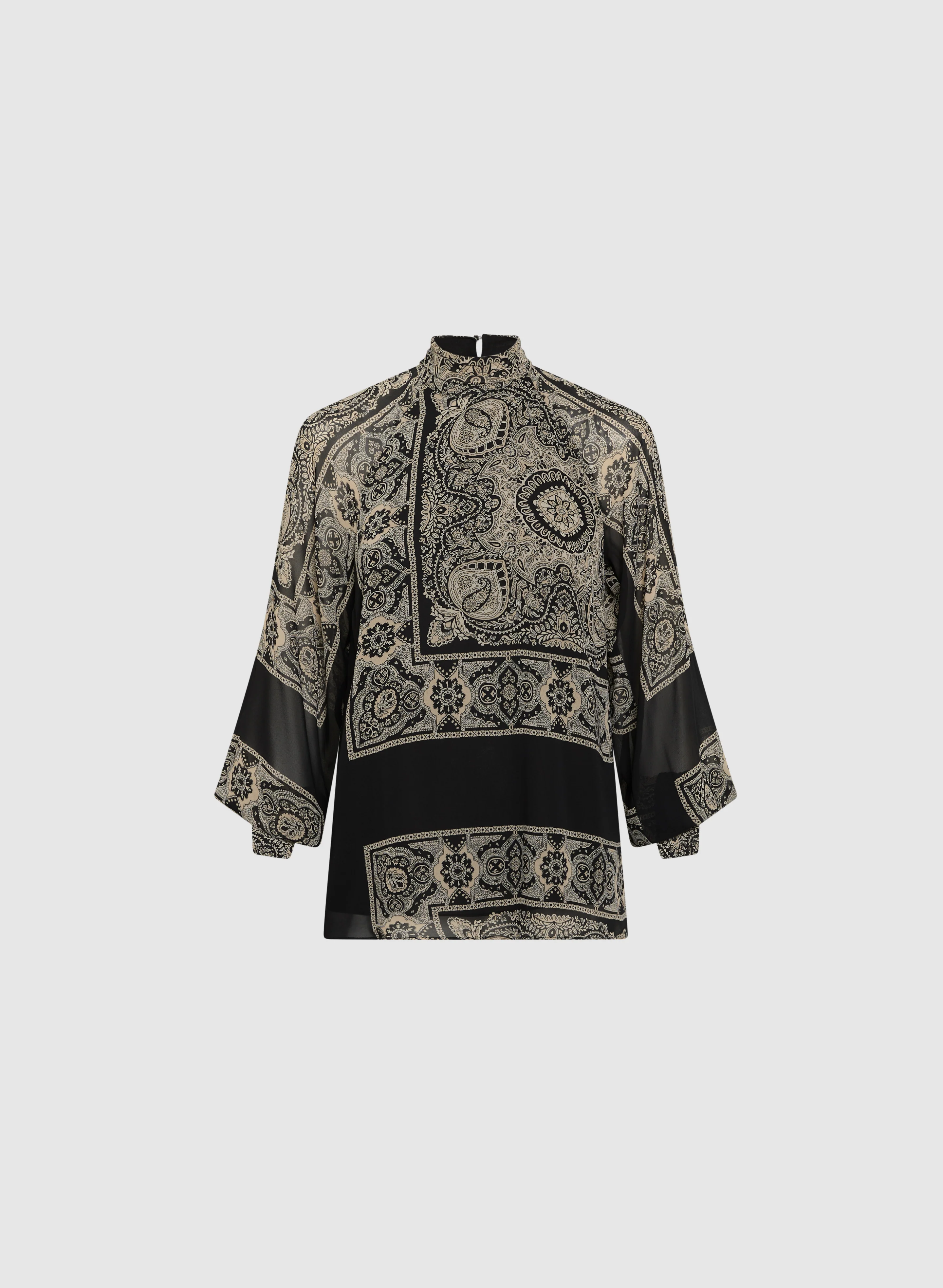Scarf Print Mock Neck Blouse - Image 6