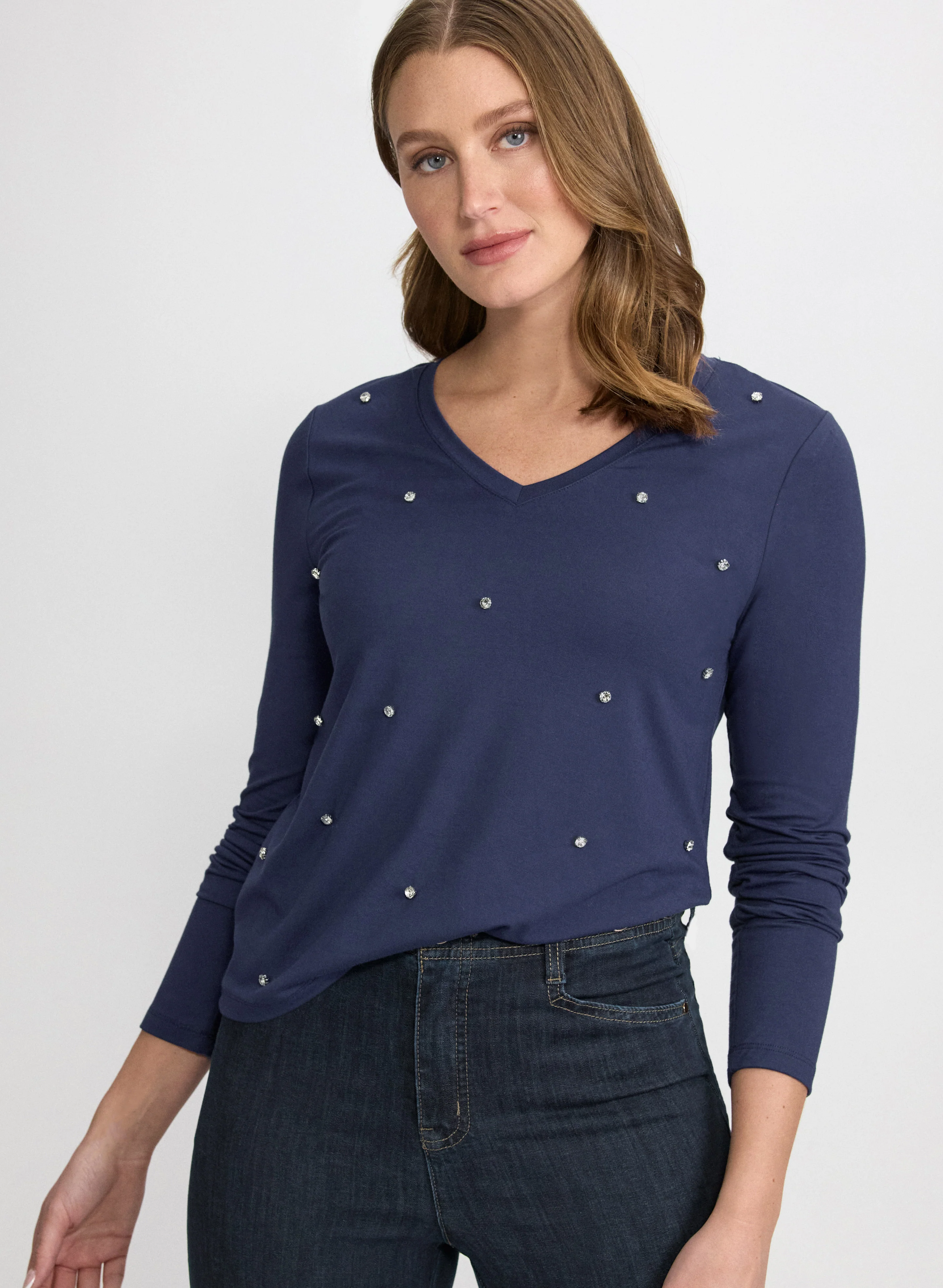 Scattered Rhinestone Embellished Top