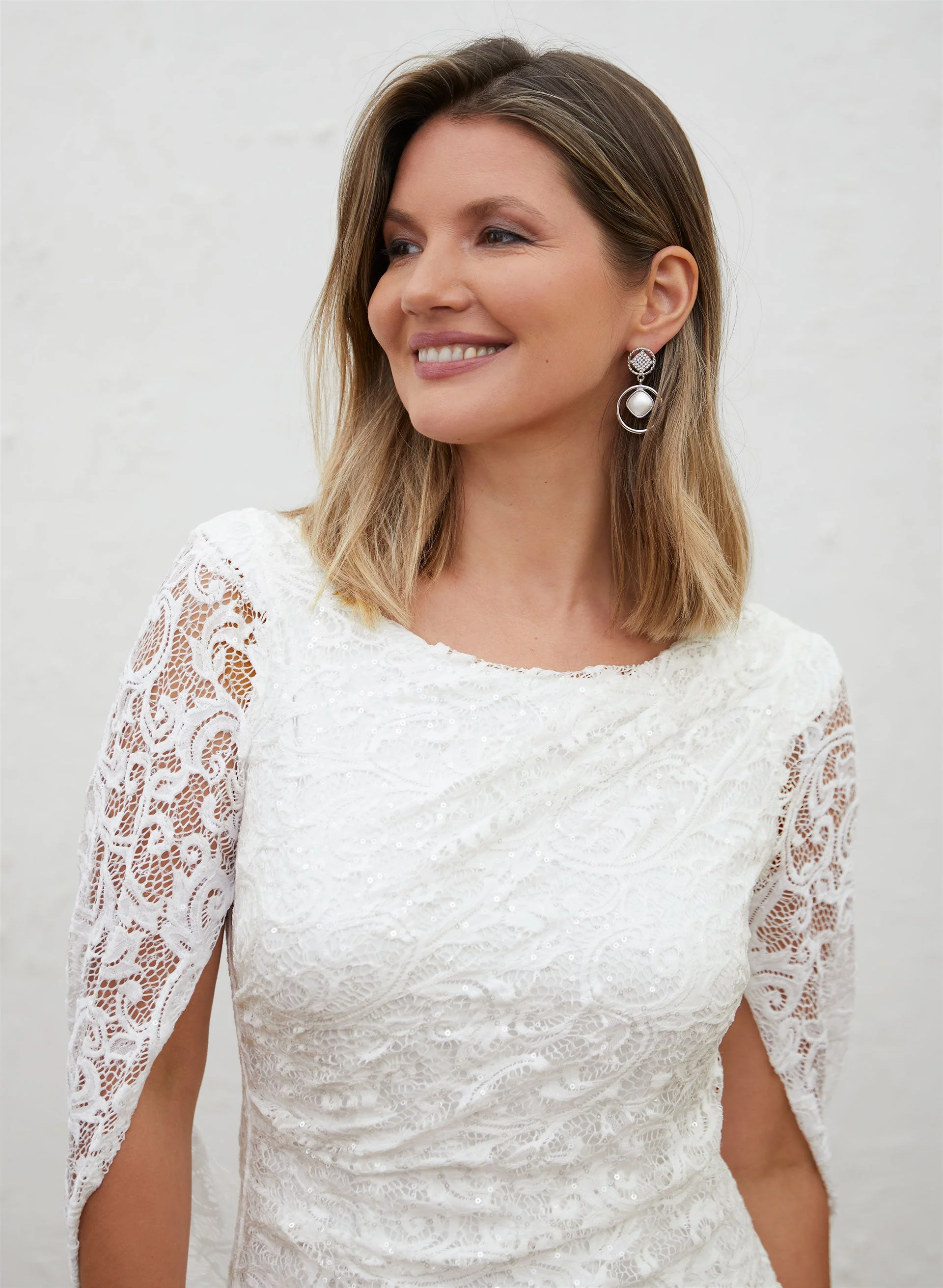 Sequin Lace Drape Back Dress - Image 3