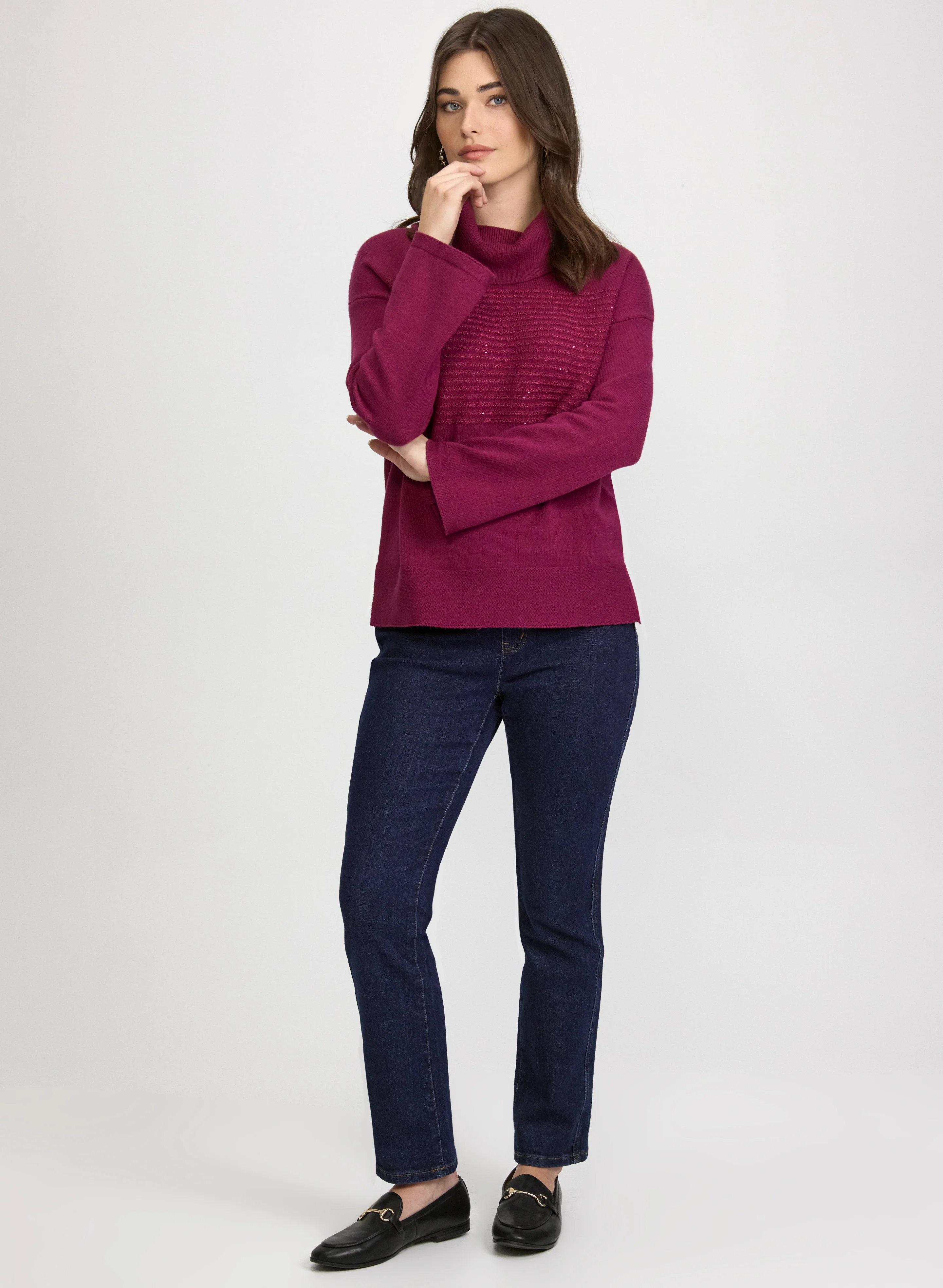 Sequin Striped Cowl Neck Sweater - Image 3