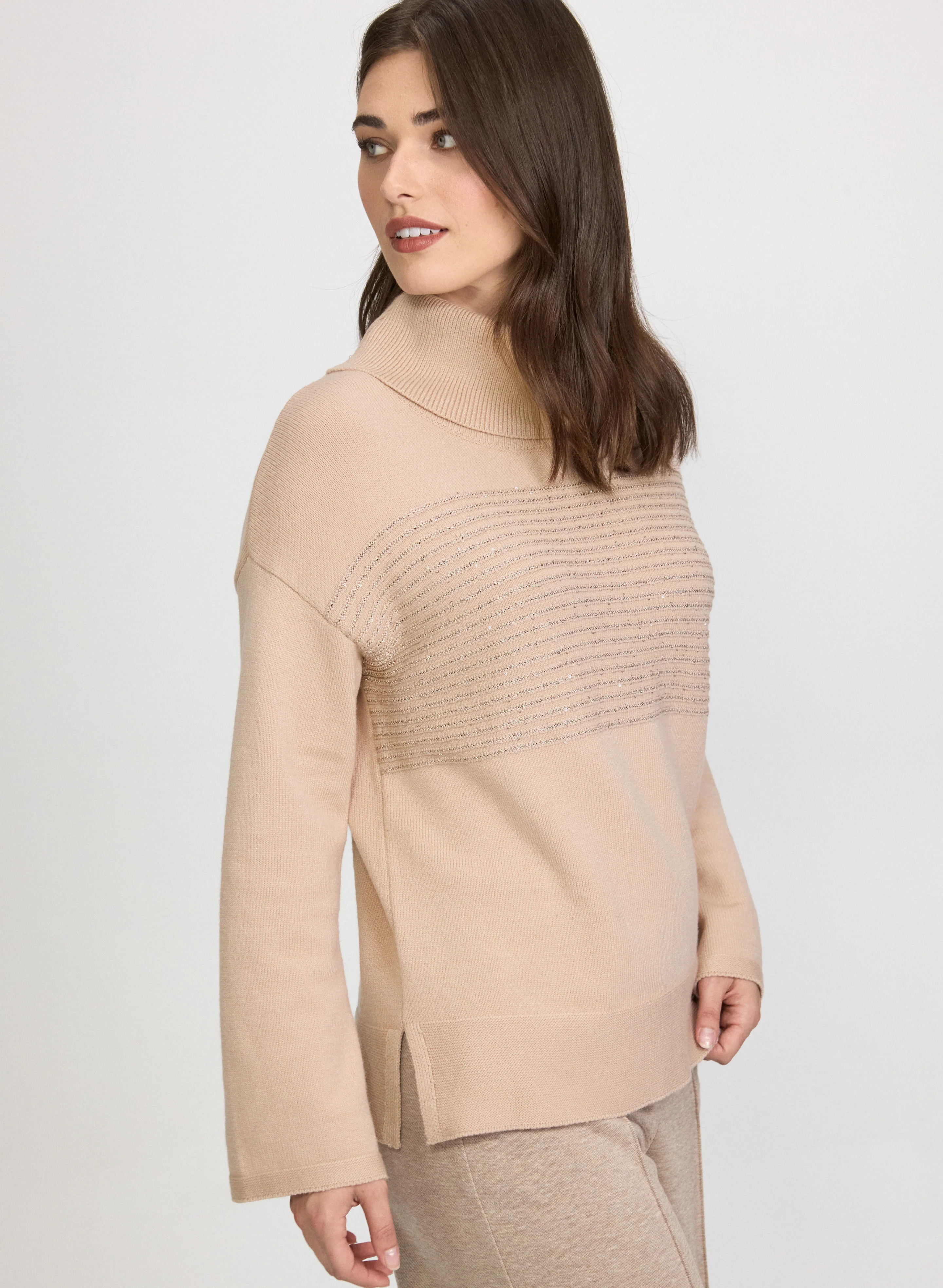 Sequin Striped Cowl Neck Sweater - Image 5