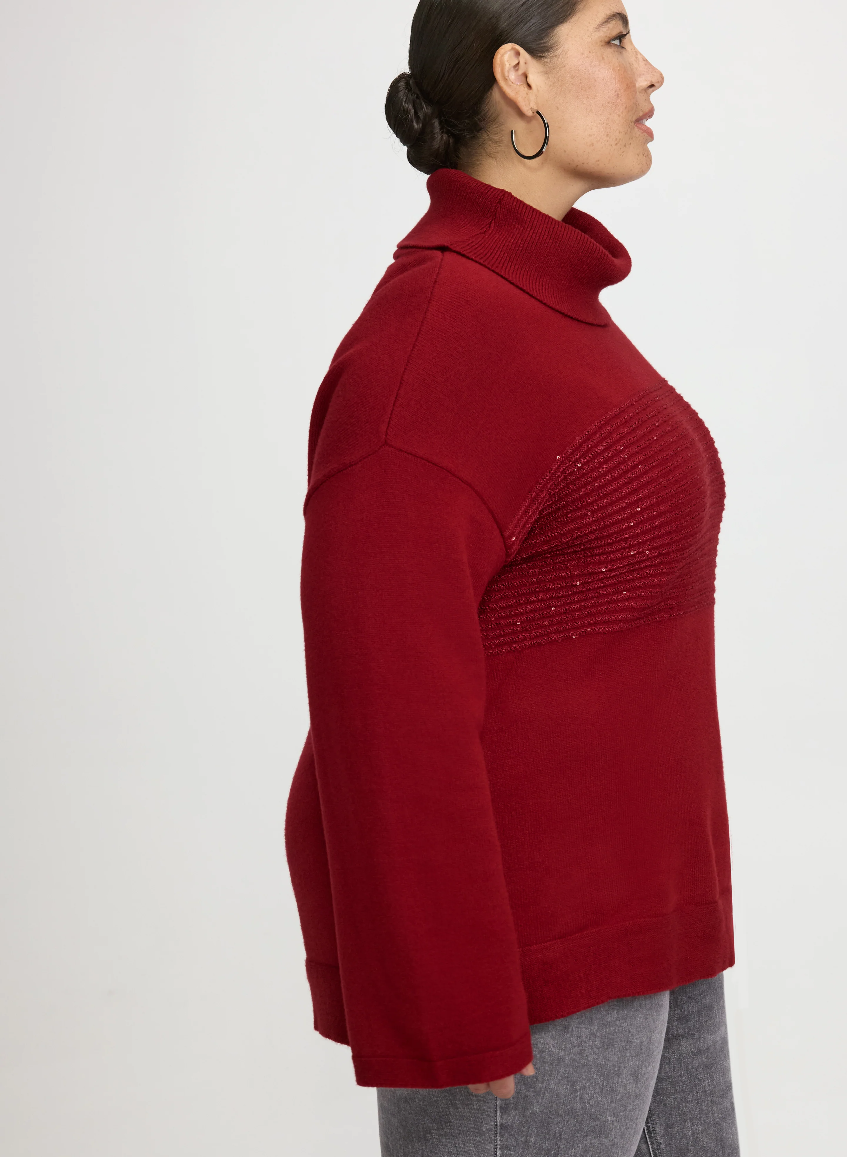Sequin Striped Cowl Neck Sweater - Image 6