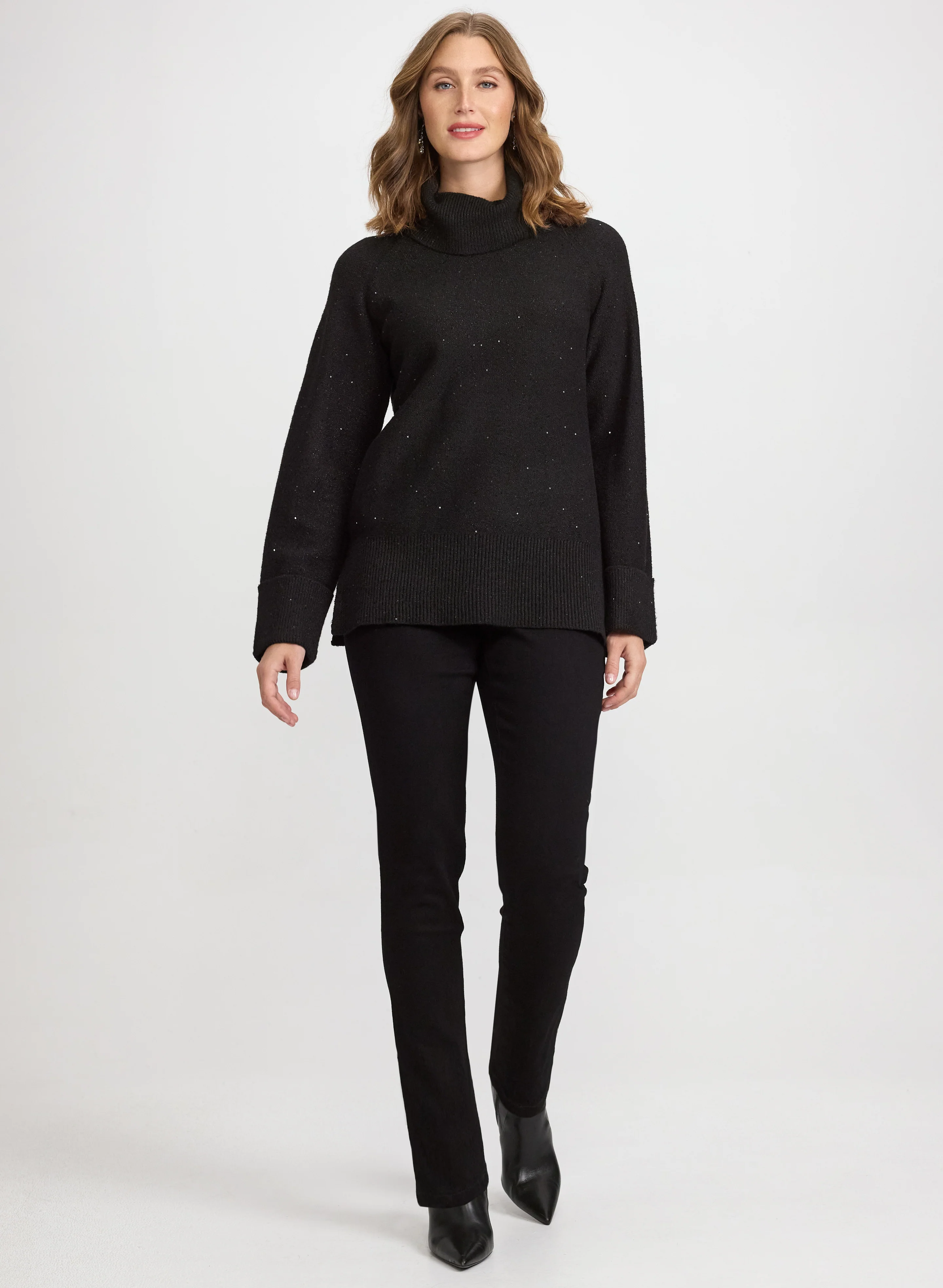 Sequined Cowl Neck Tunic Sweater - Image 3