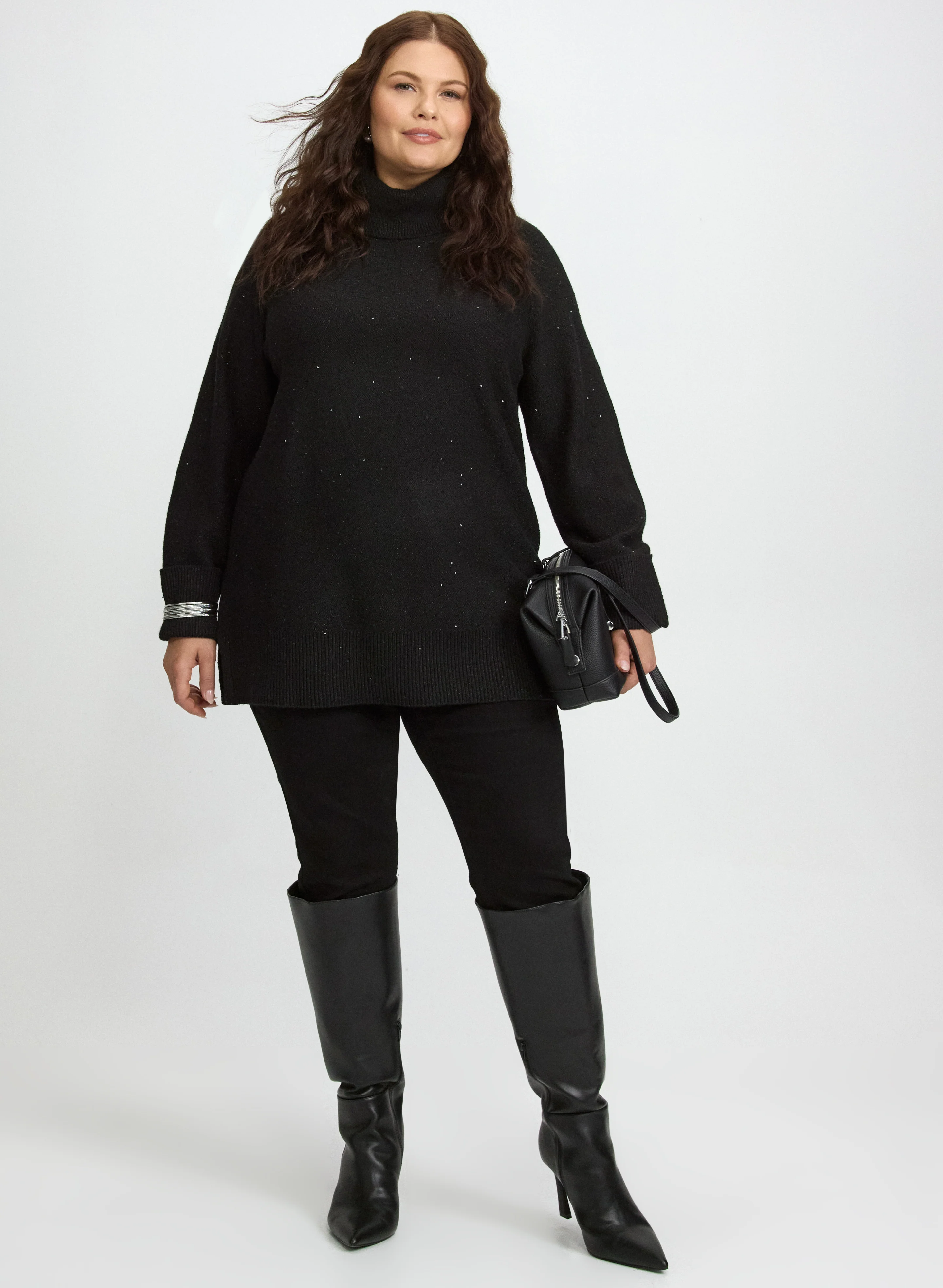 Sequined Cowl Neck Tunic Sweater - Image 3