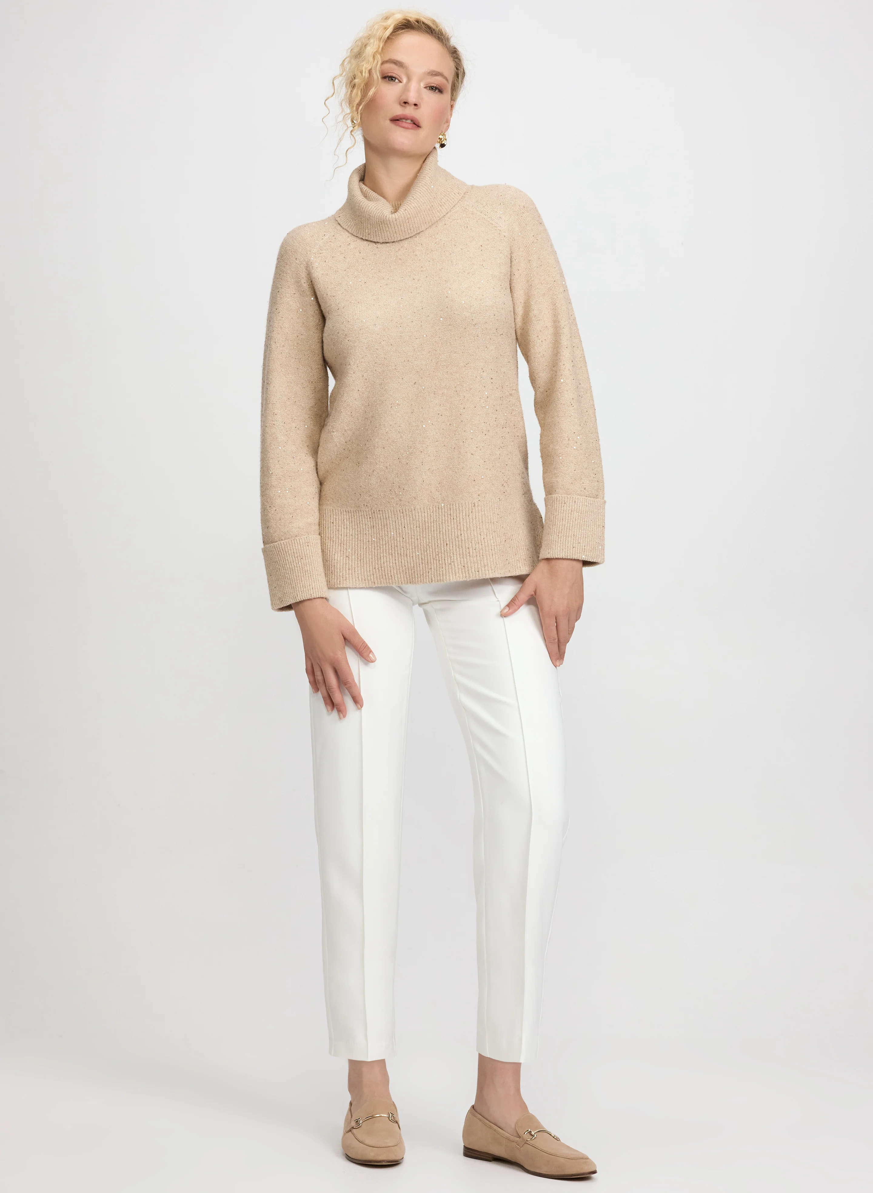 Sequined Cowl Neck Tunic Sweater - Image 2