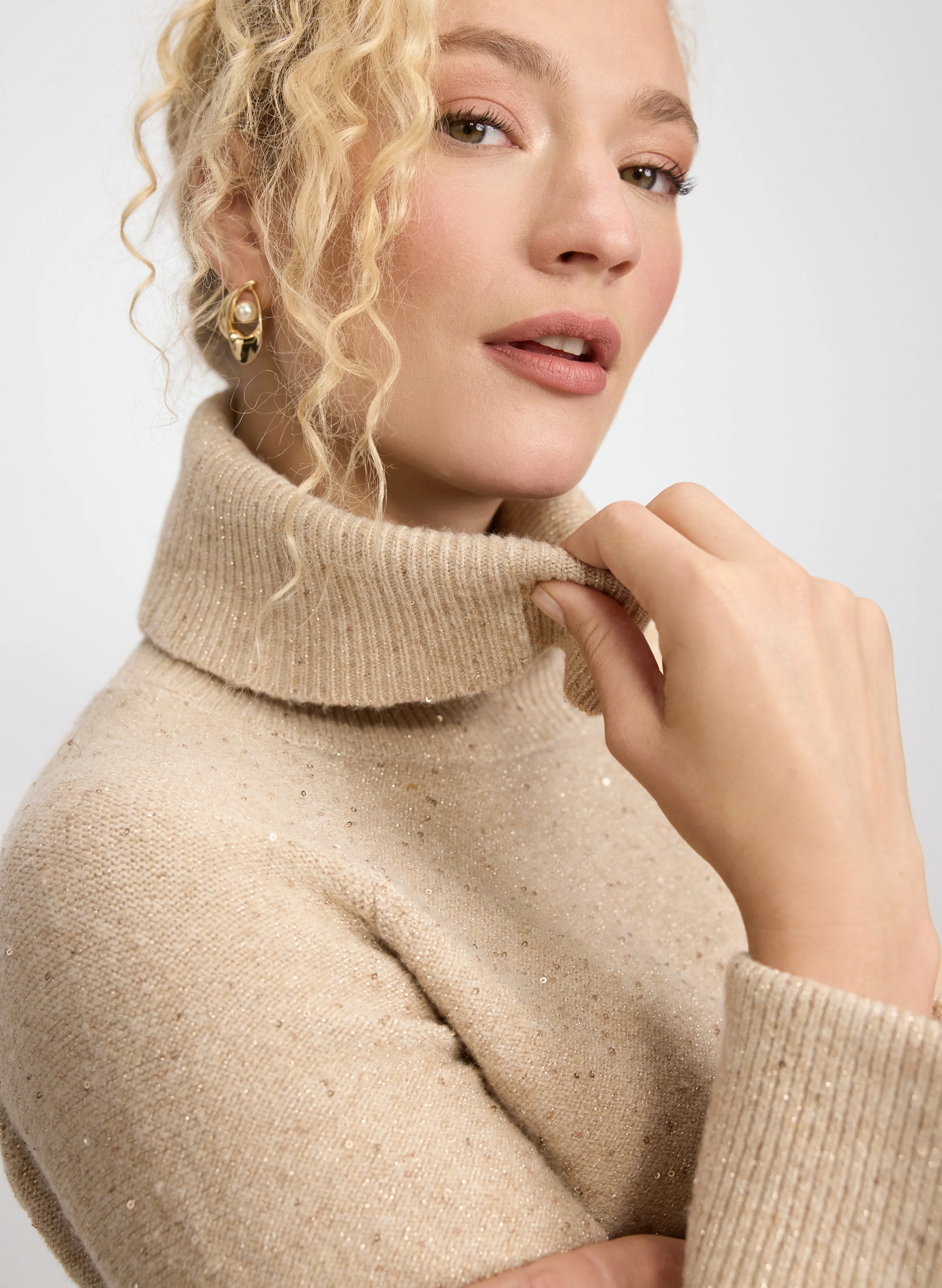 Sequined Cowl Neck Tunic Sweater - Image 5