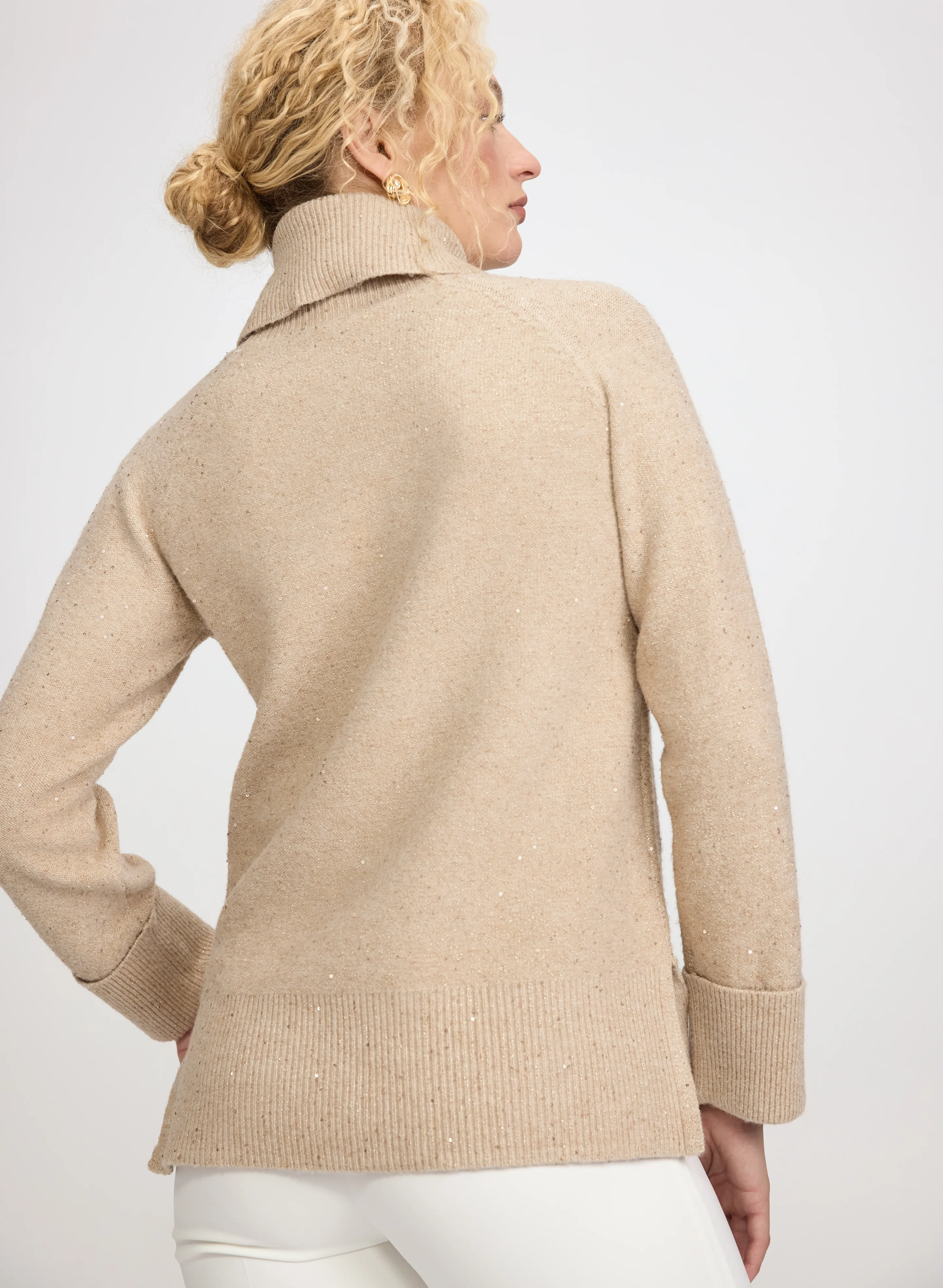 Sequined Cowl Neck Tunic Sweater - Image 8