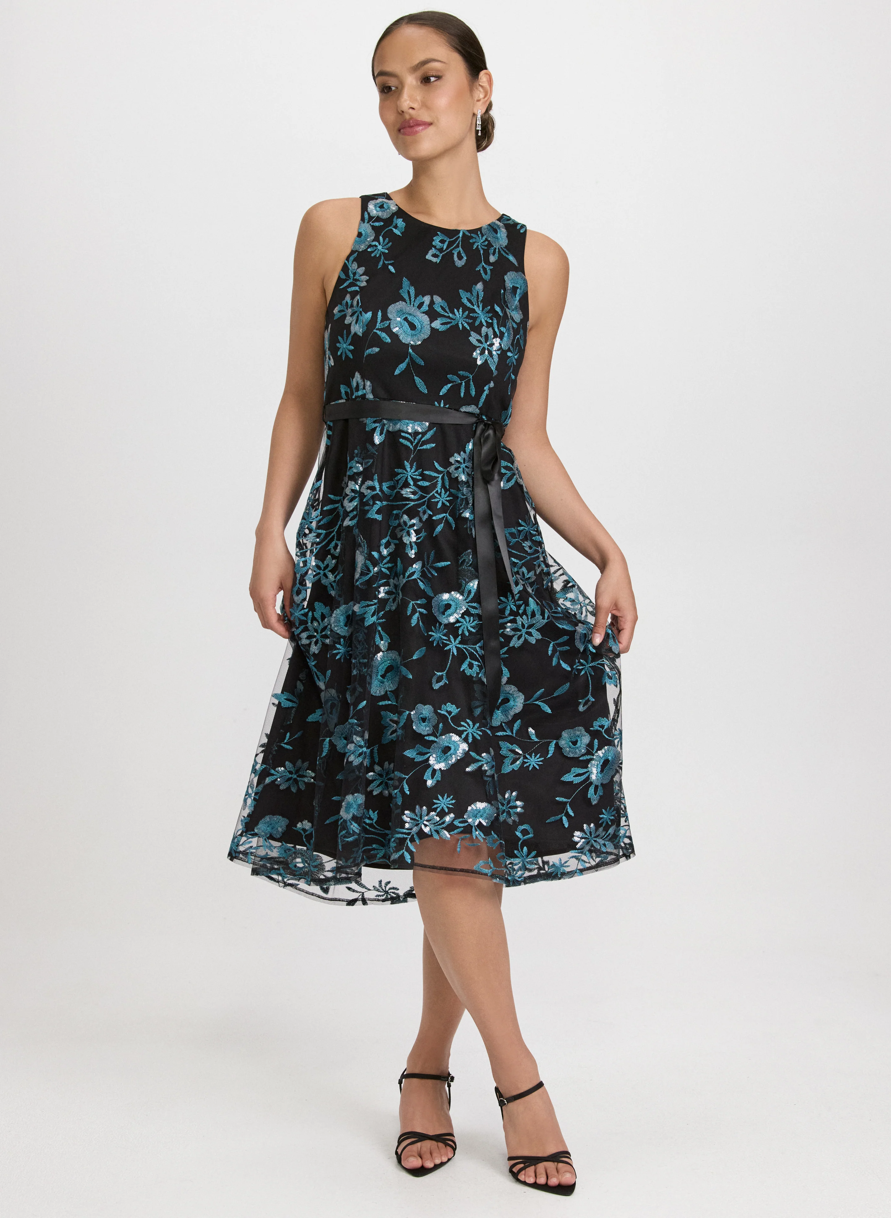 Sequined Floral Embroidery Dress