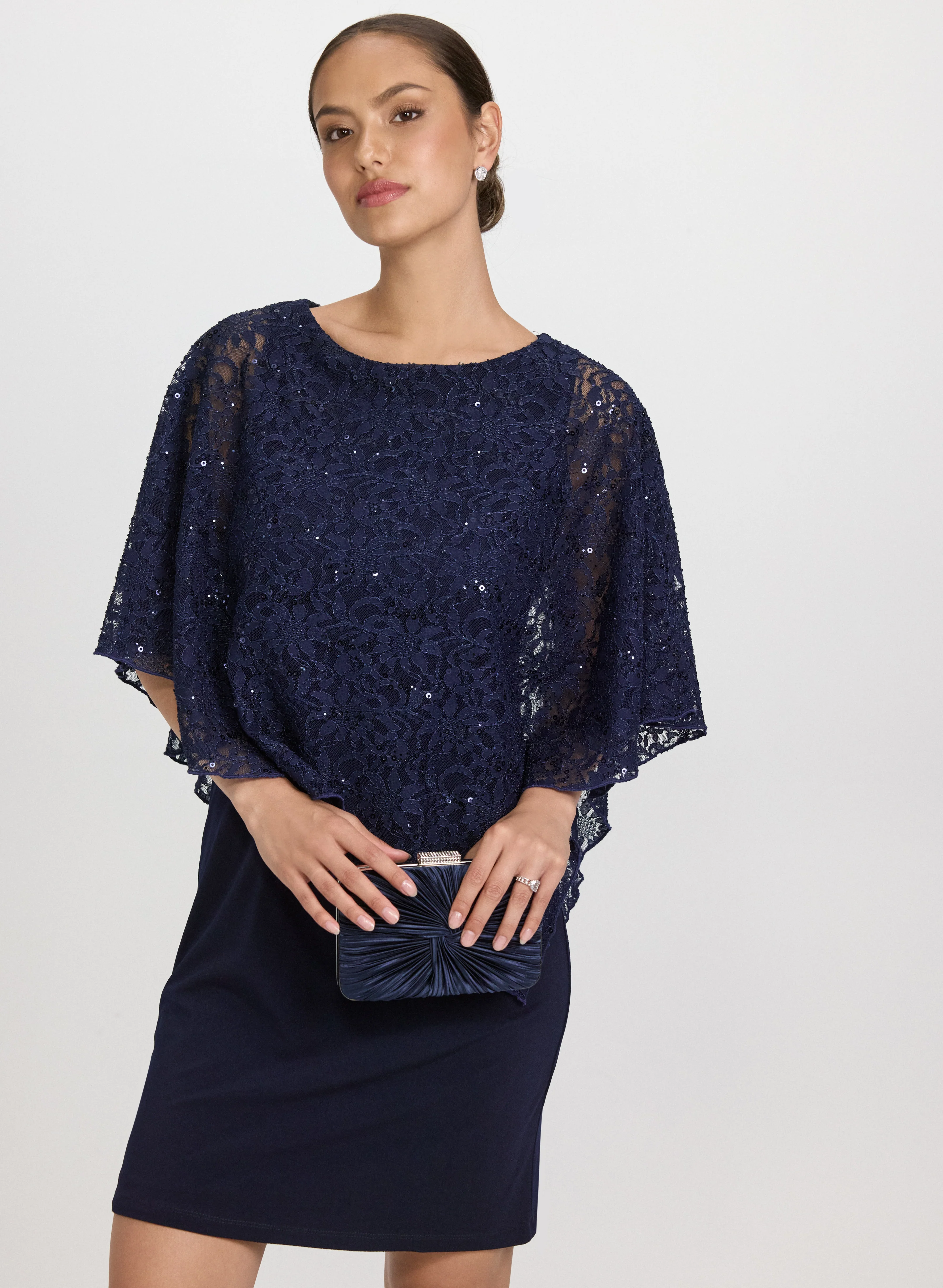 Compli K - Sequined Lace Capelet Dress - Image 4