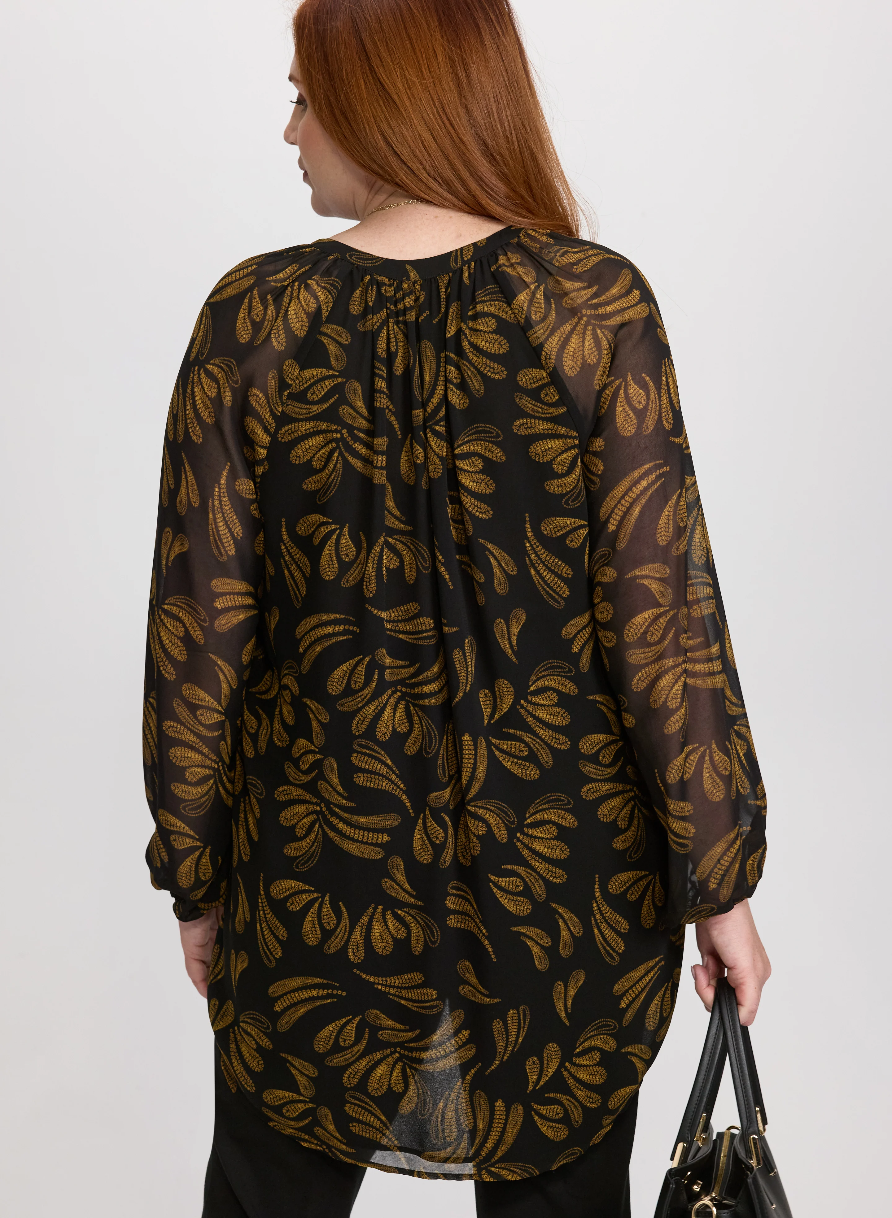 Sequined Leaf Print Blouse - Image 4