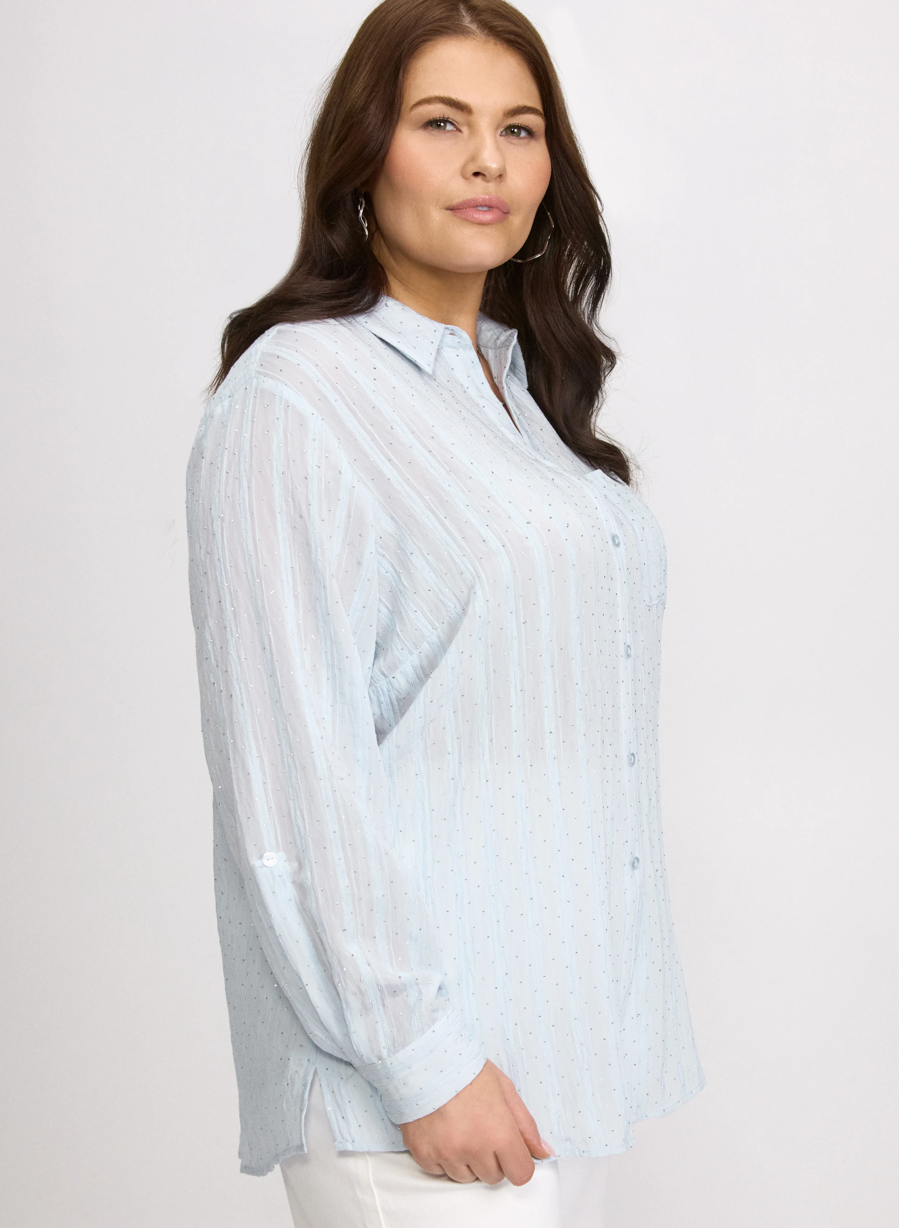 Shadow Stripe Rhinestone Blouse - Image 5