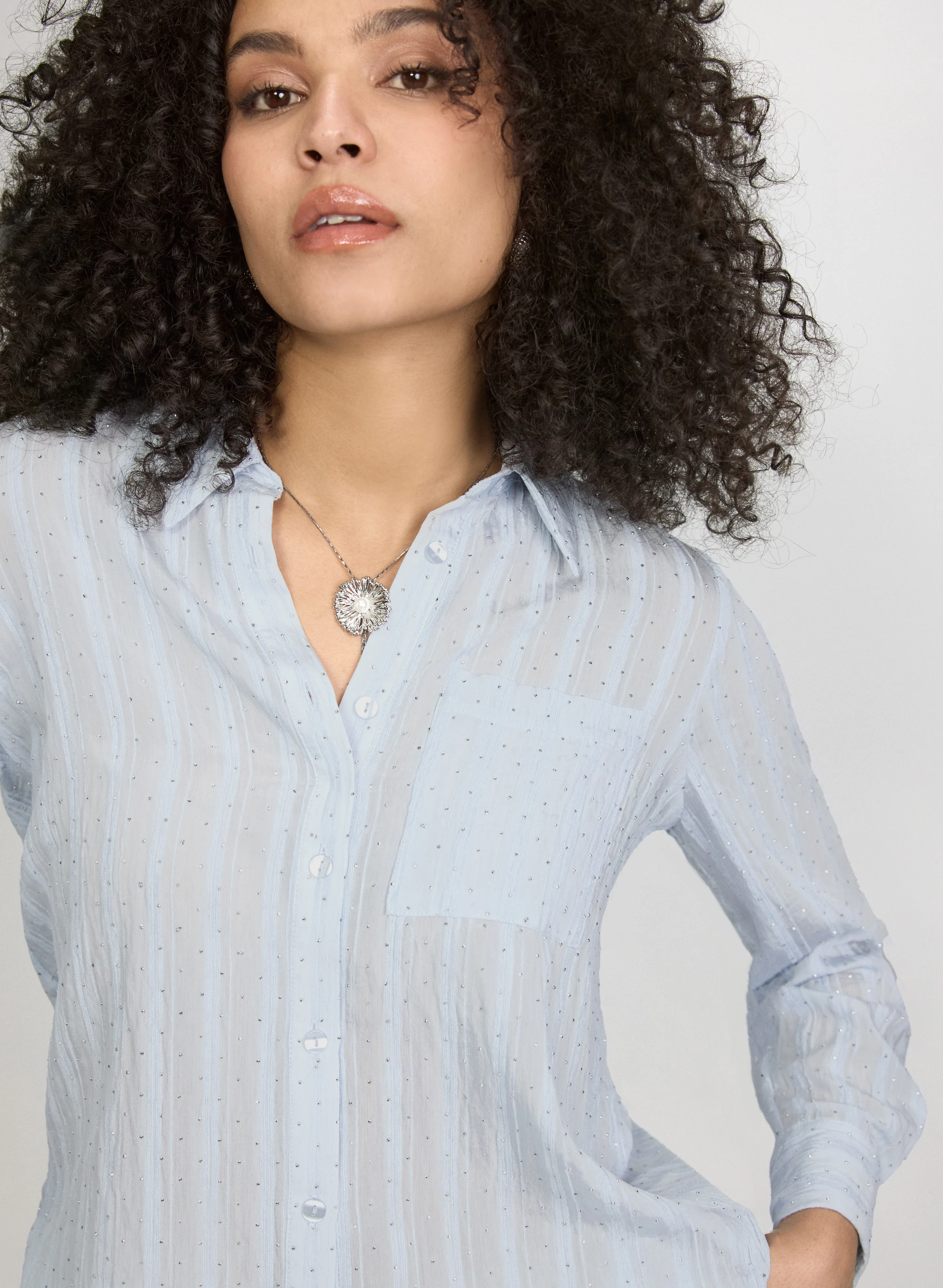 Shadow Stripe Rhinestone Blouse - Image 2