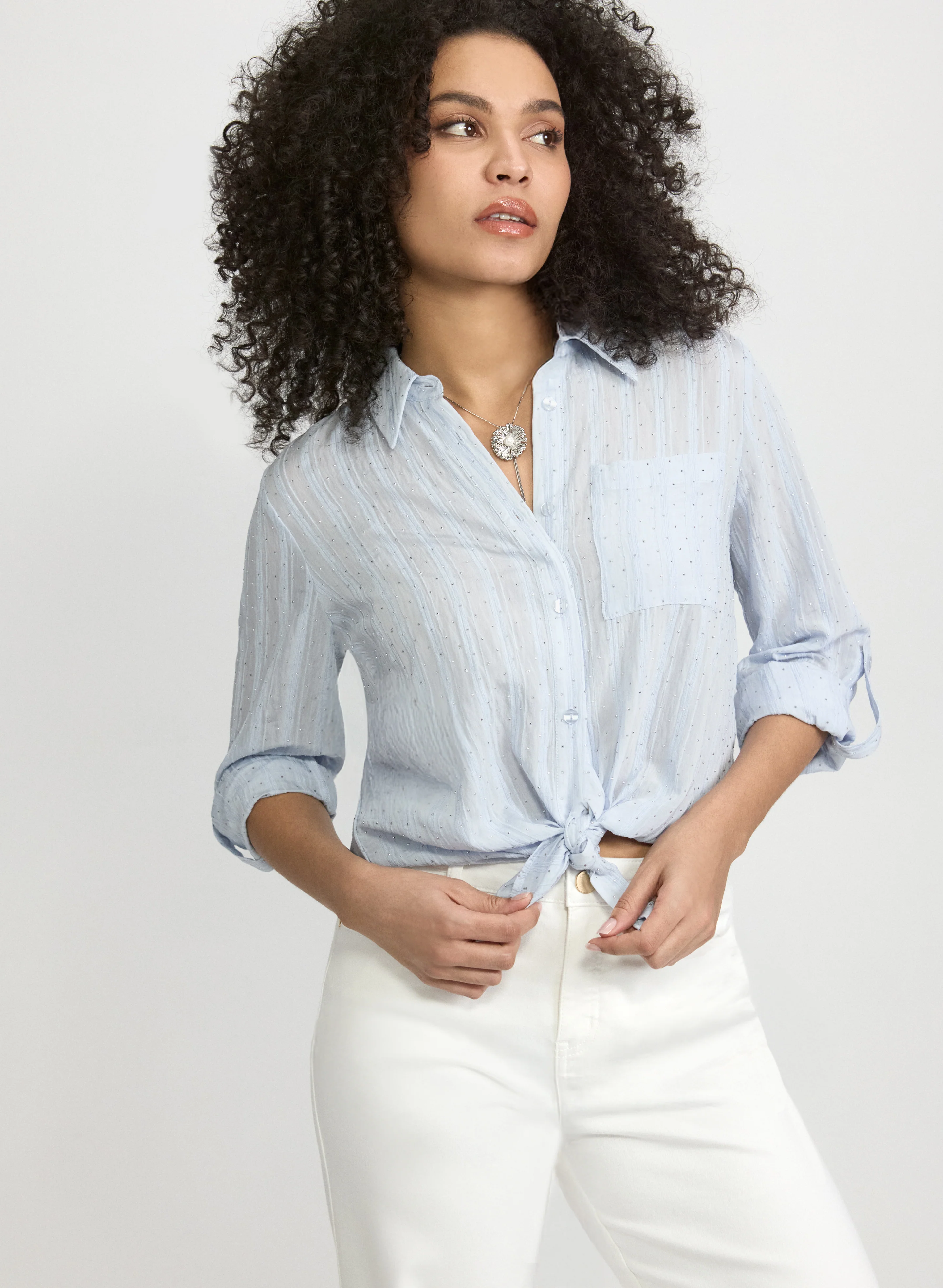 Shadow Stripe Rhinestone Blouse - Image 4