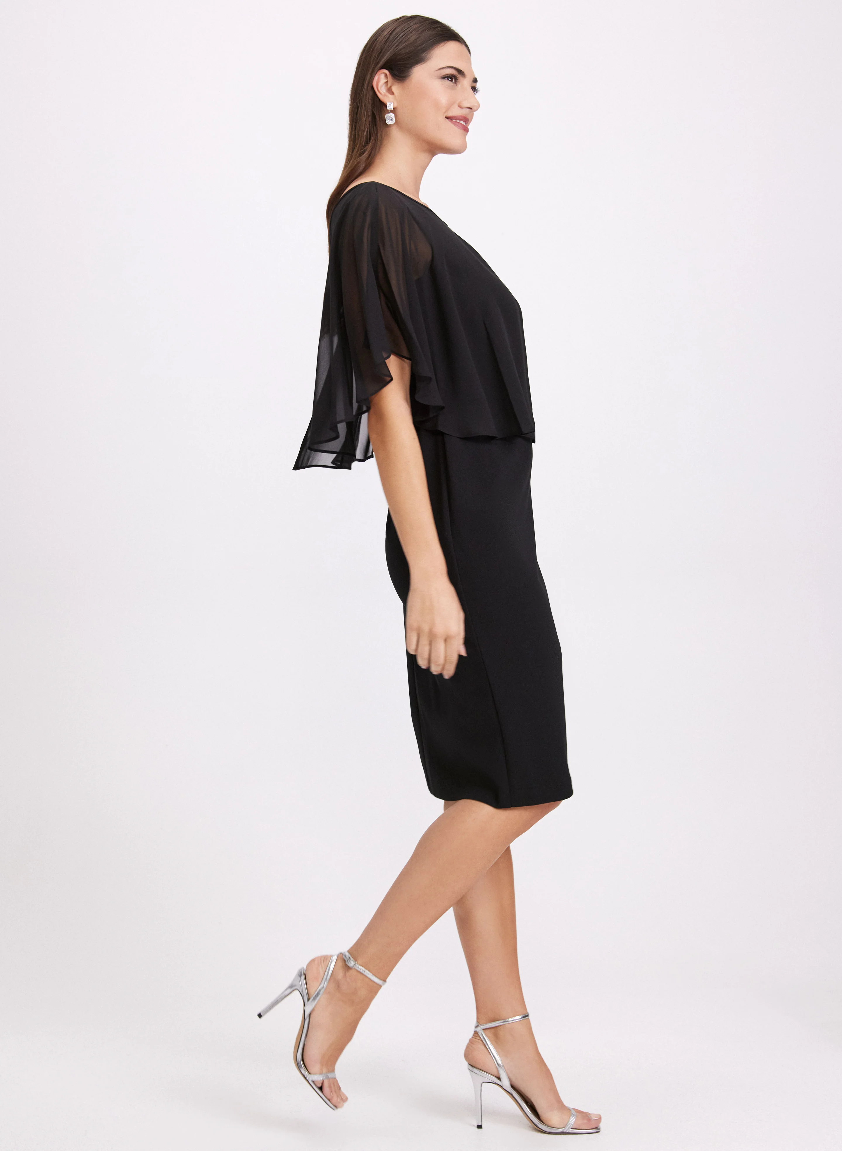 Sheer Capelet Overlay Dress - Image 3