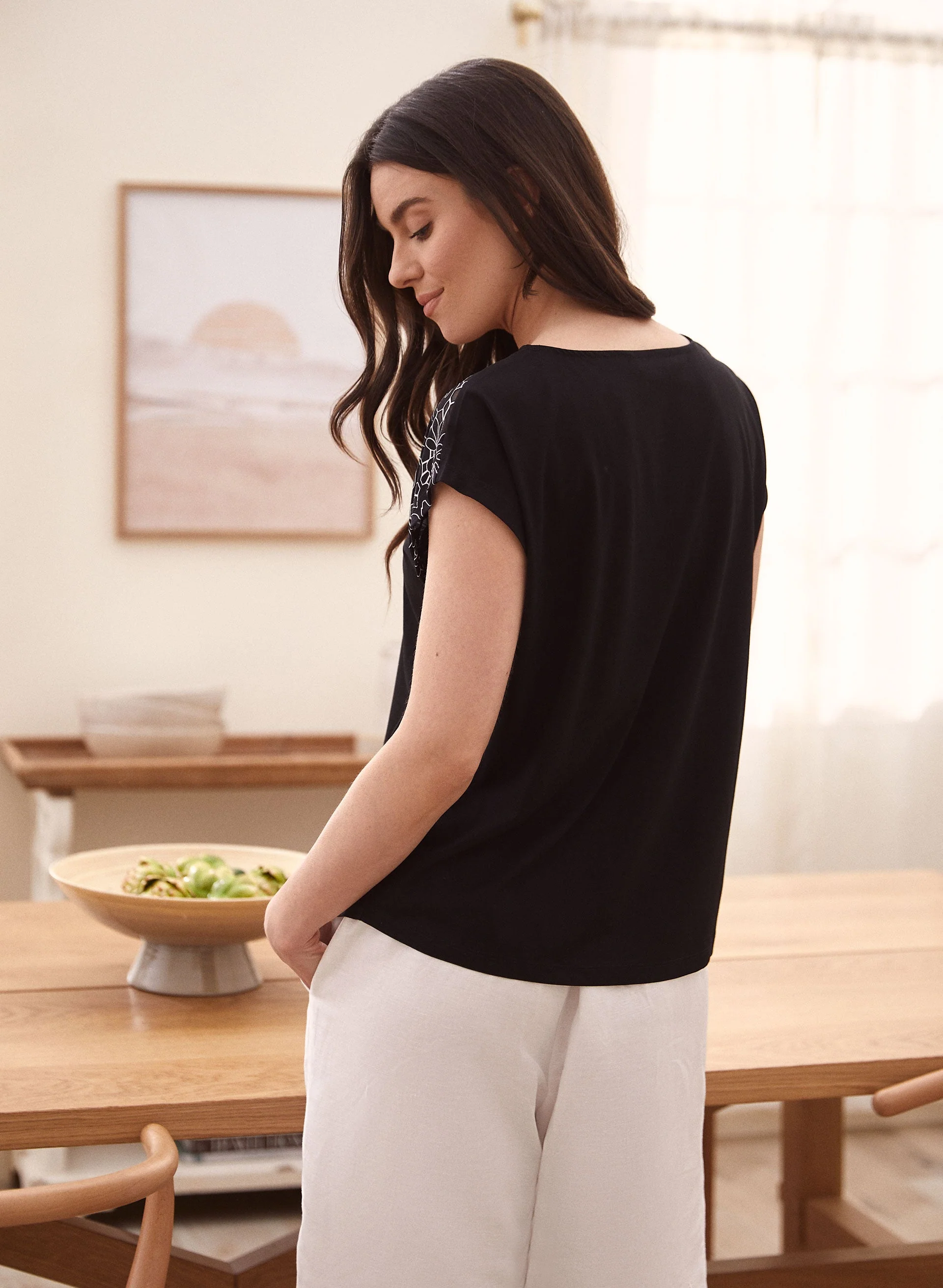 Sheer Detail Cotton Blend Tee - Image 4