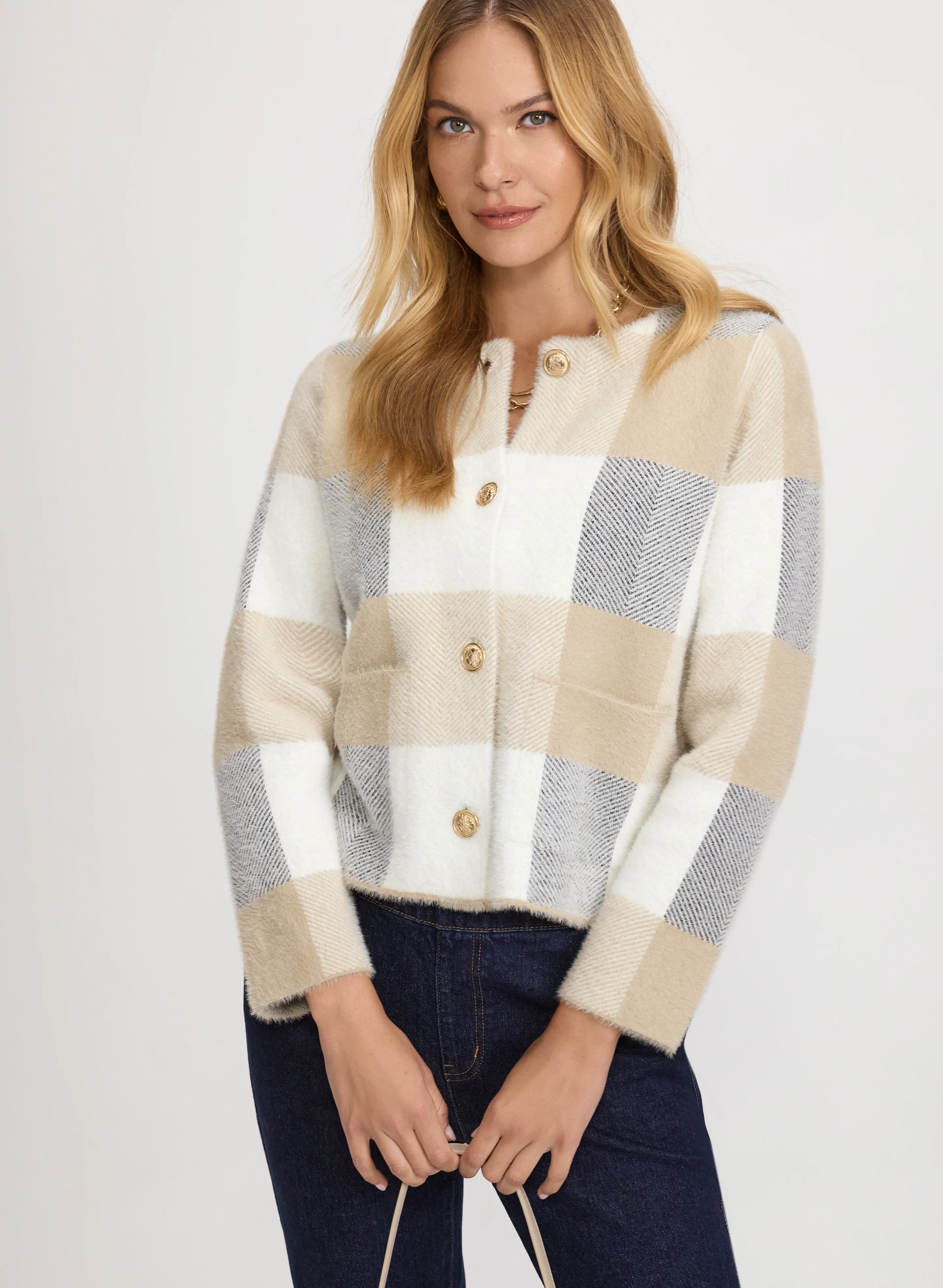 Short Check Cardigan