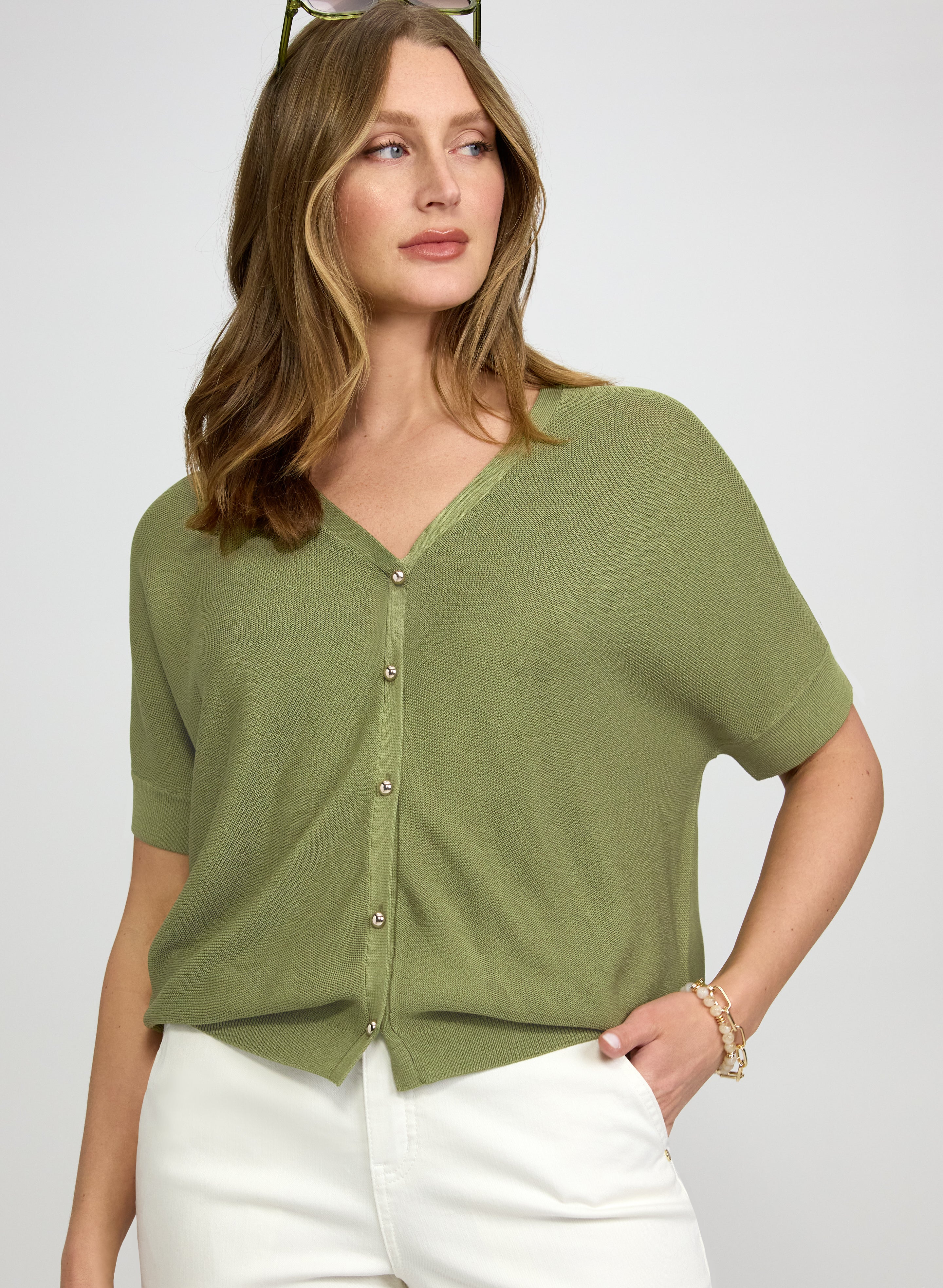 Short Sleeve Button Cardigan