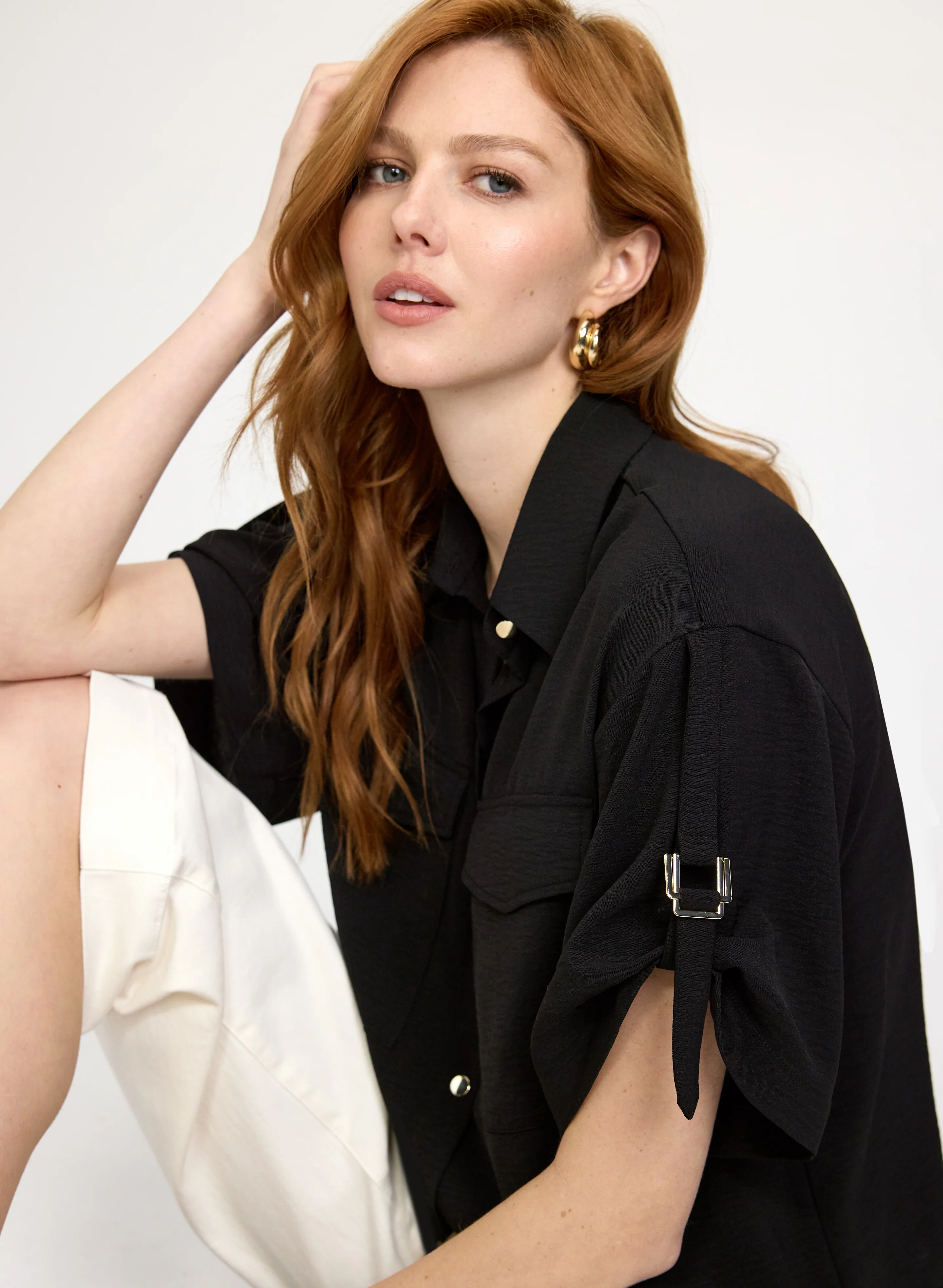 Short Sleeve Button-Down Blouse - Image 2