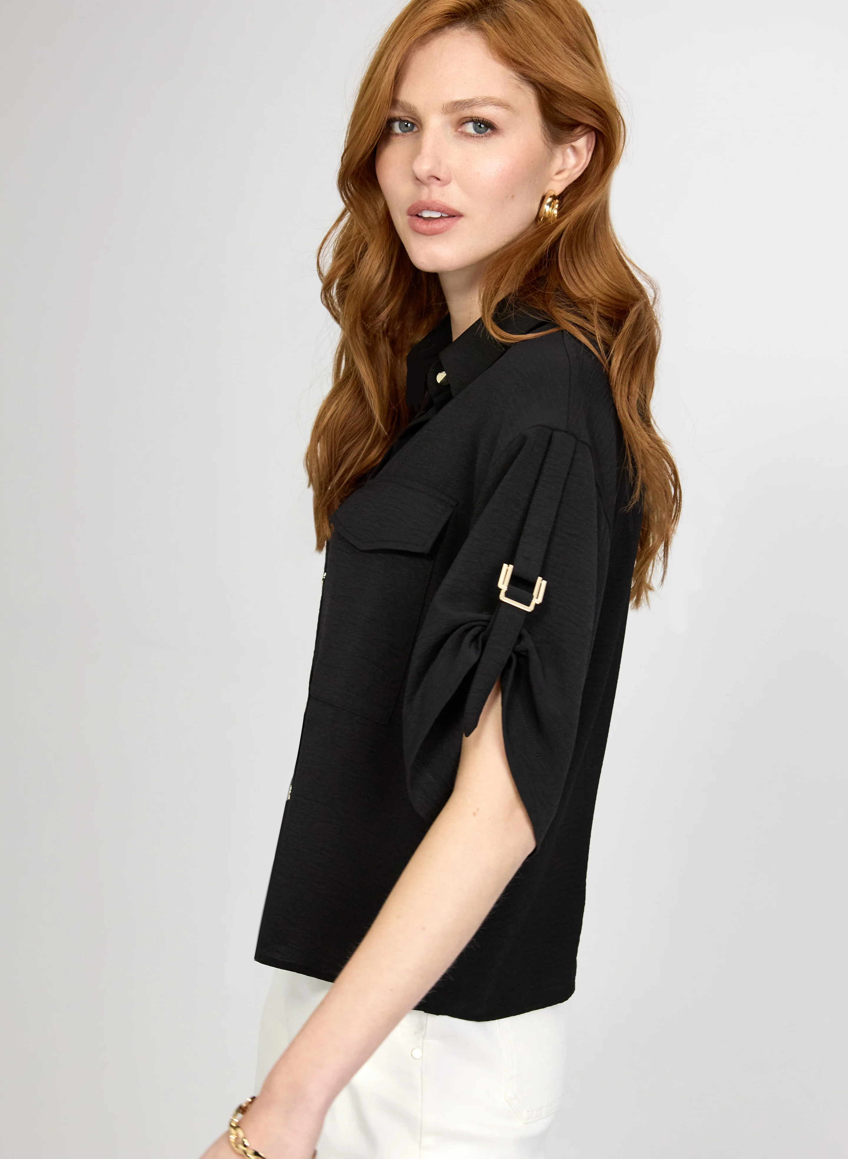 Short Sleeve Button-Down Blouse - Image 4